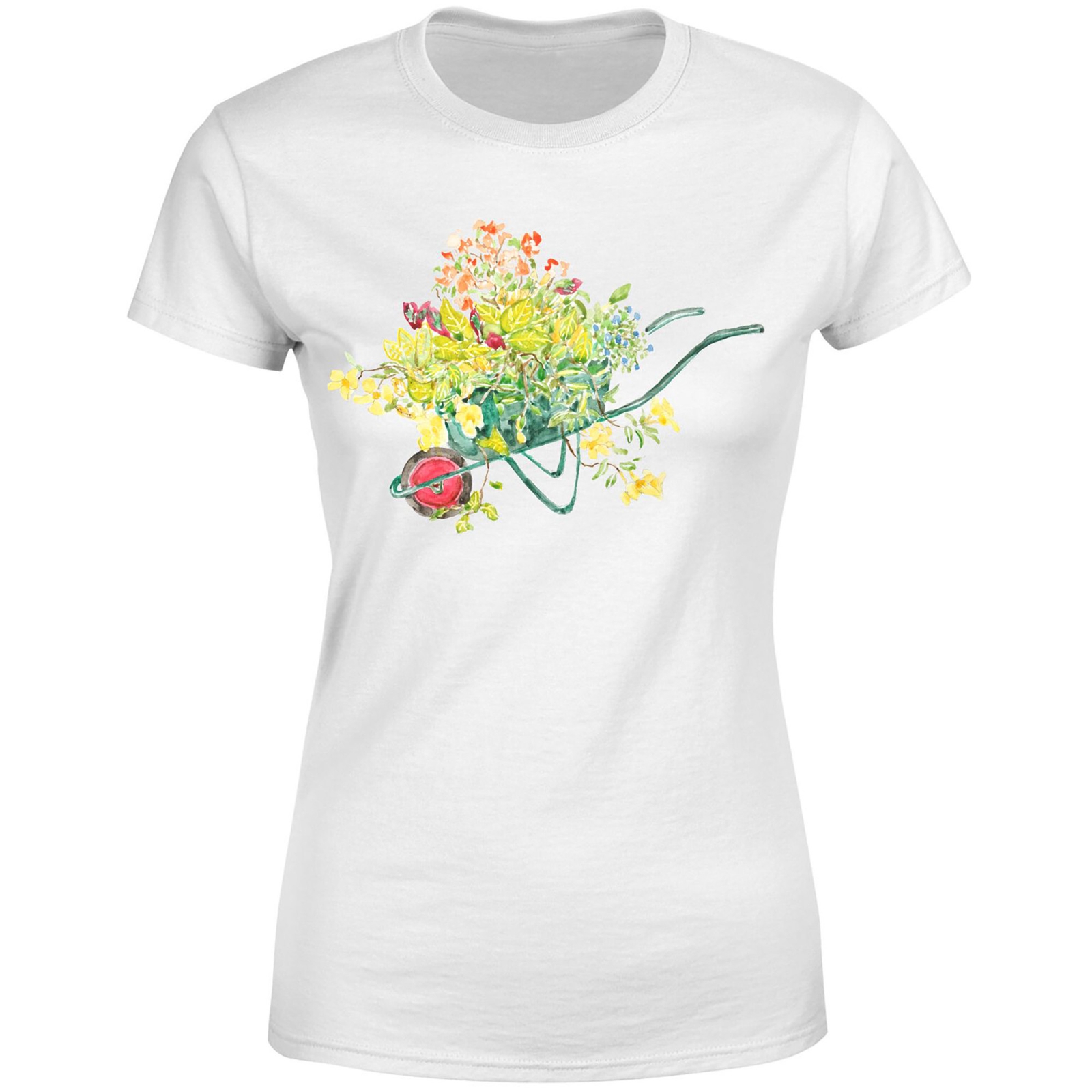 Threadless x IWOOT Flowers In A Green Handcart Watercolor Women's T-Shirt - White - XS