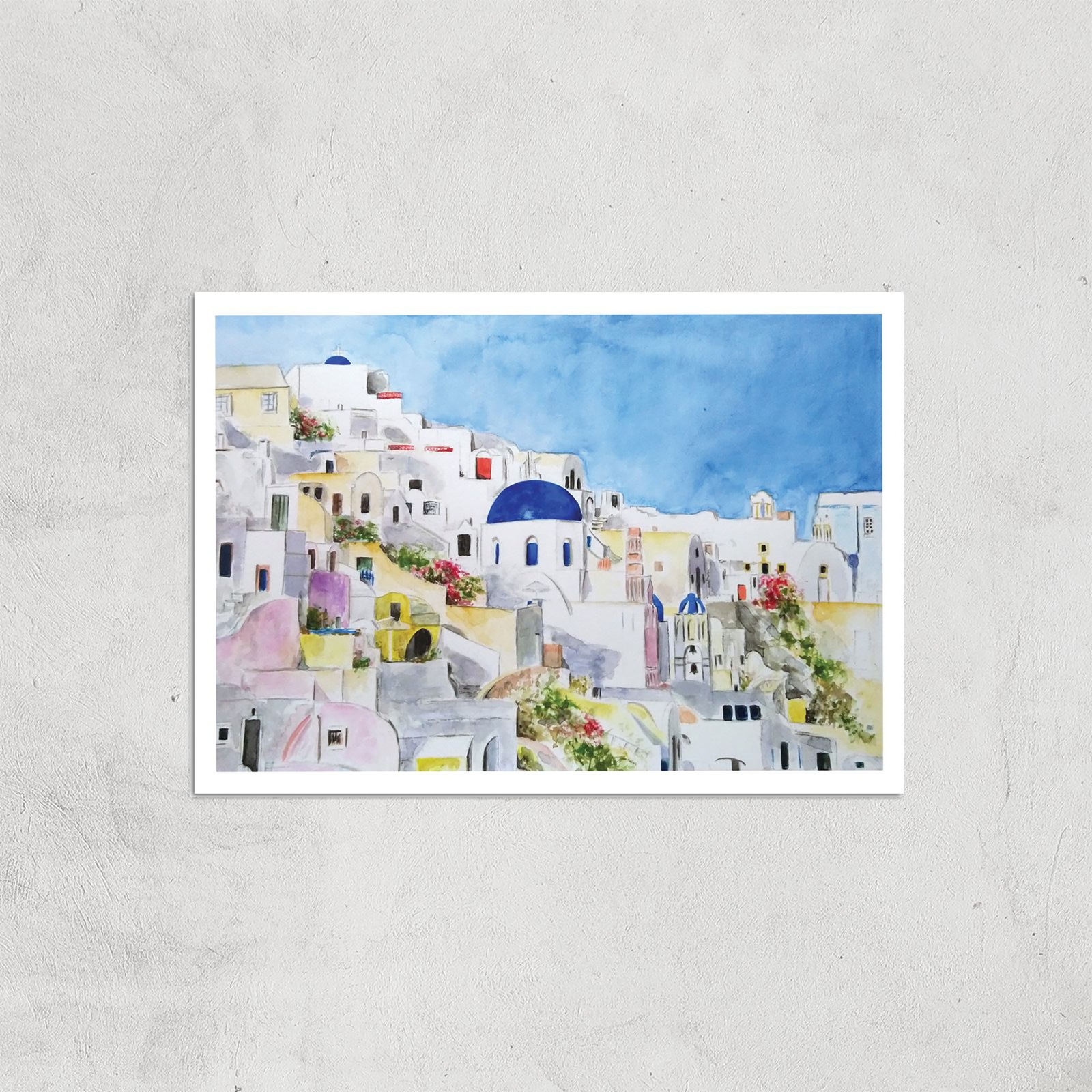 Threadless x IWOOT Santorini Watercolor Painting Giclee Art Print - A4 - Print Only