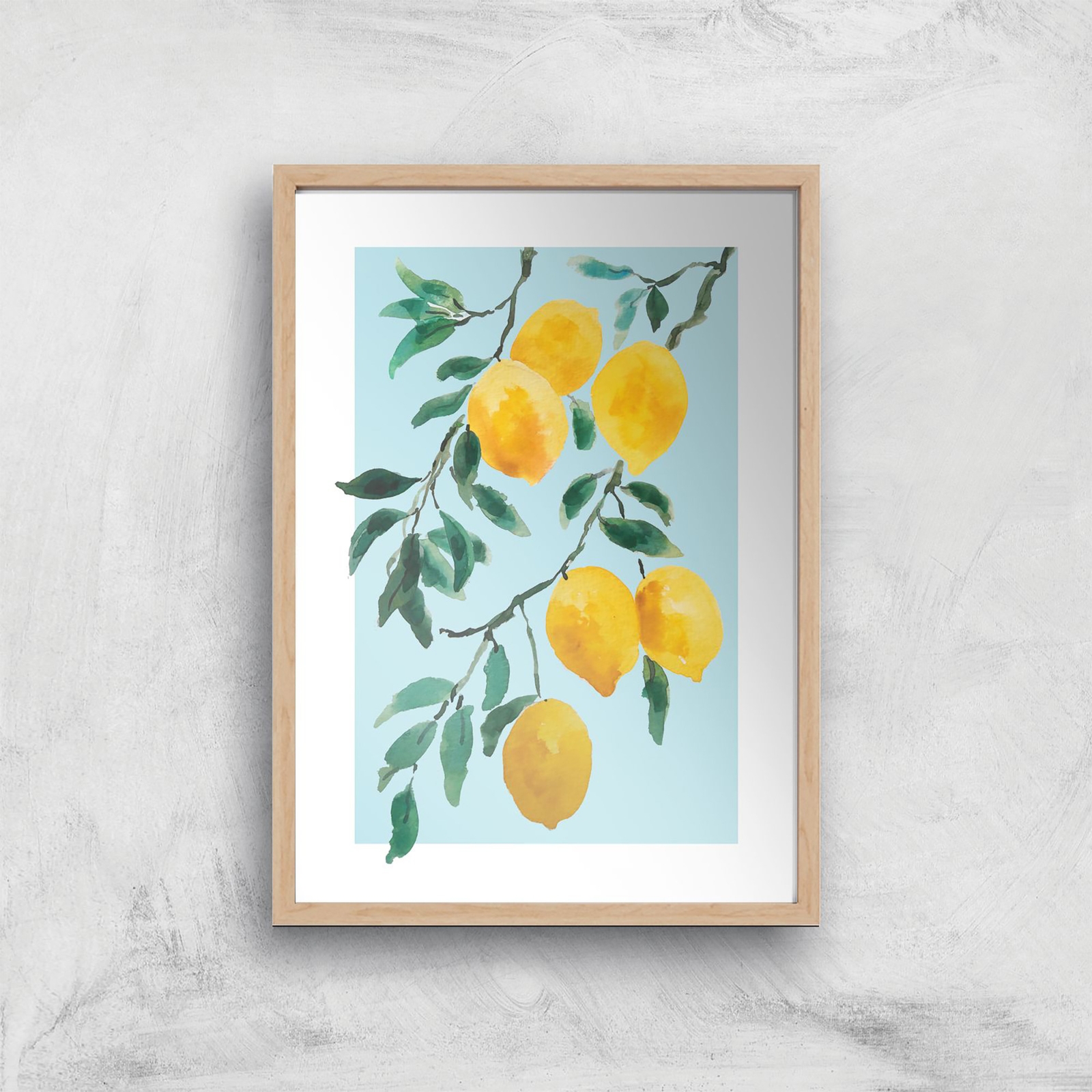 Threadless x IWOOT Yellow Lemon Watercolor Giclee Art Print - A4 - Wooden Frame