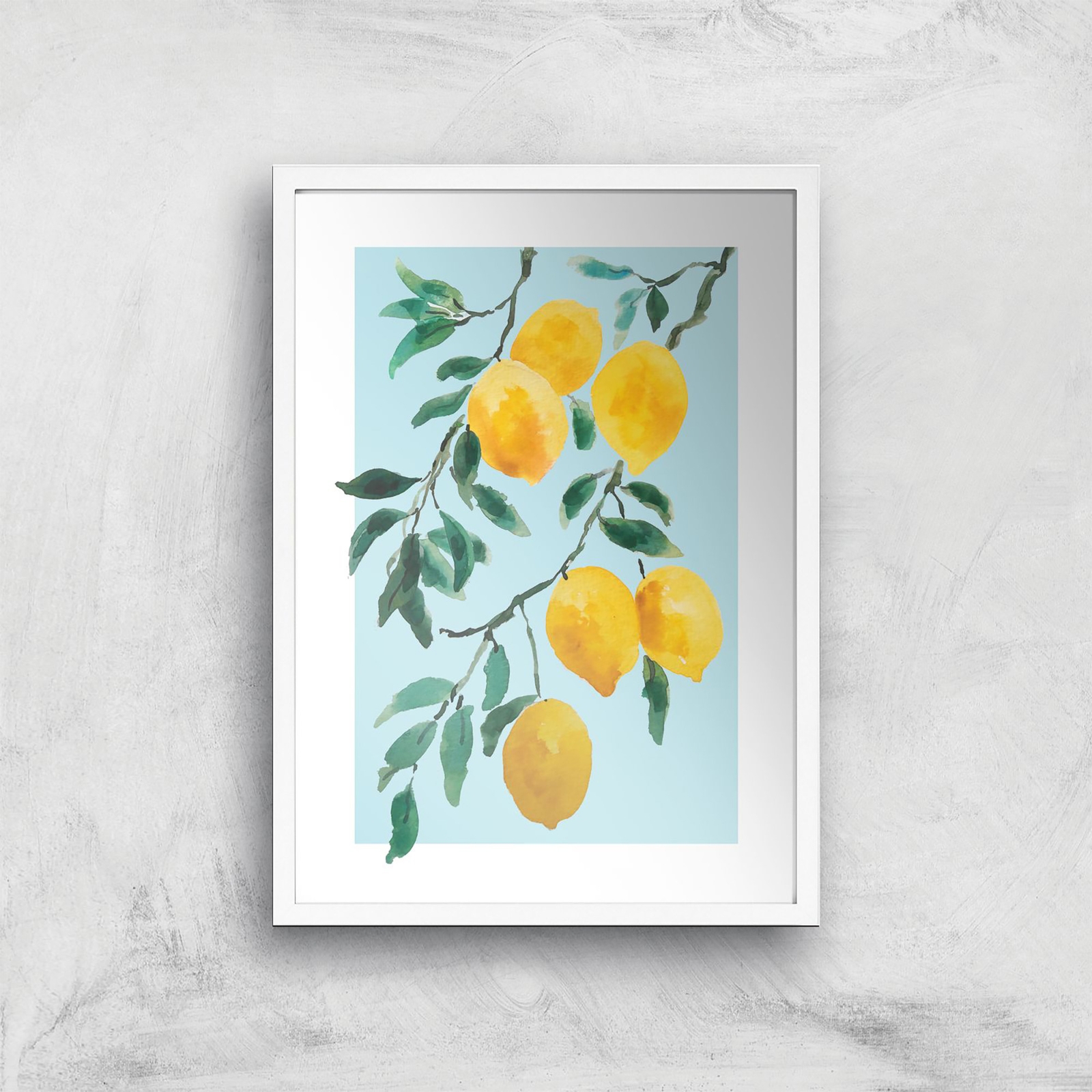 Threadless x IWOOT Yellow Lemon Watercolor Giclee Art Print - A4 - White Frame