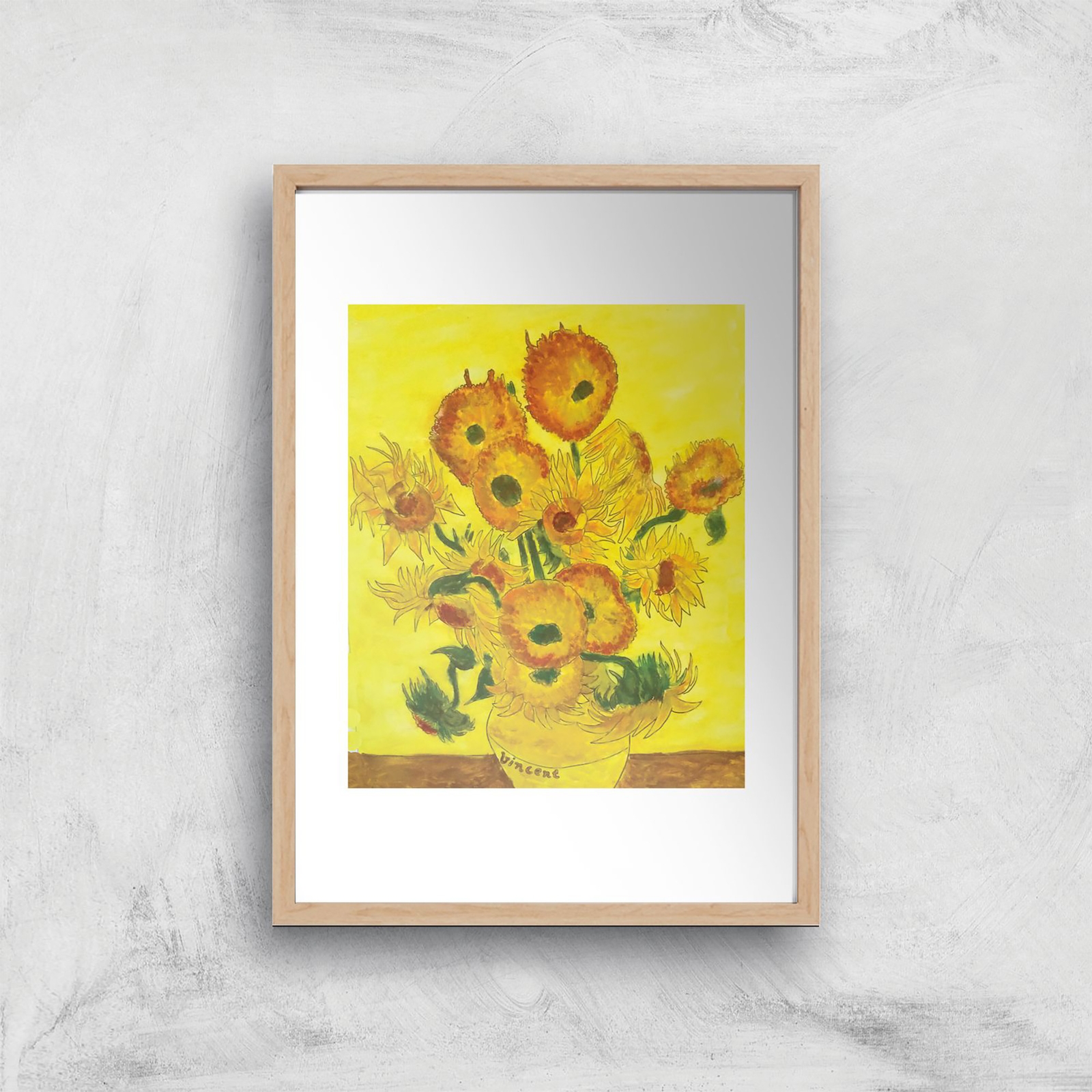 Threadless x IWOOT Sunflower Painting Giclee Art Print - A4 - Wooden Frame
