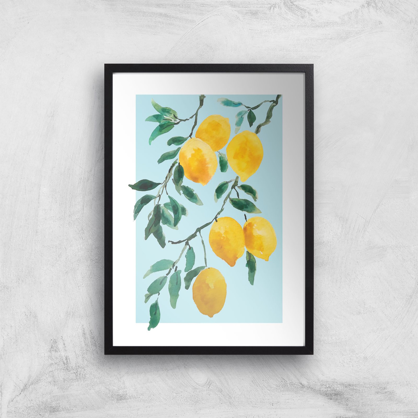 Threadless x IWOOT Yellow Lemon Watercolor Giclee Art Print - A3 - Black Frame