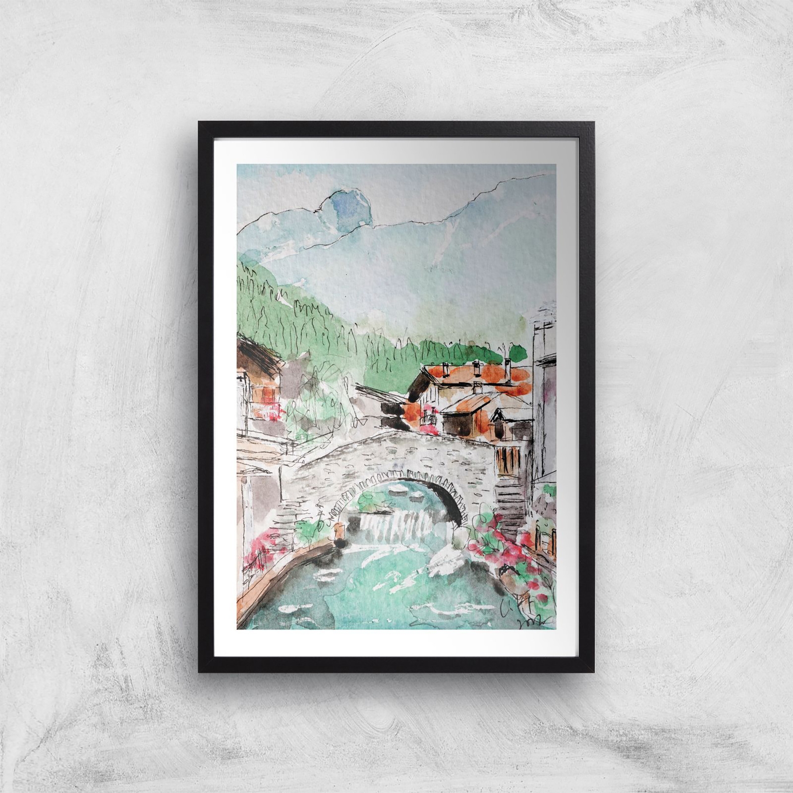 Threadless x IWOOT Italy Landscape Watercolor Giclee Art Print - A3 - Black Frame