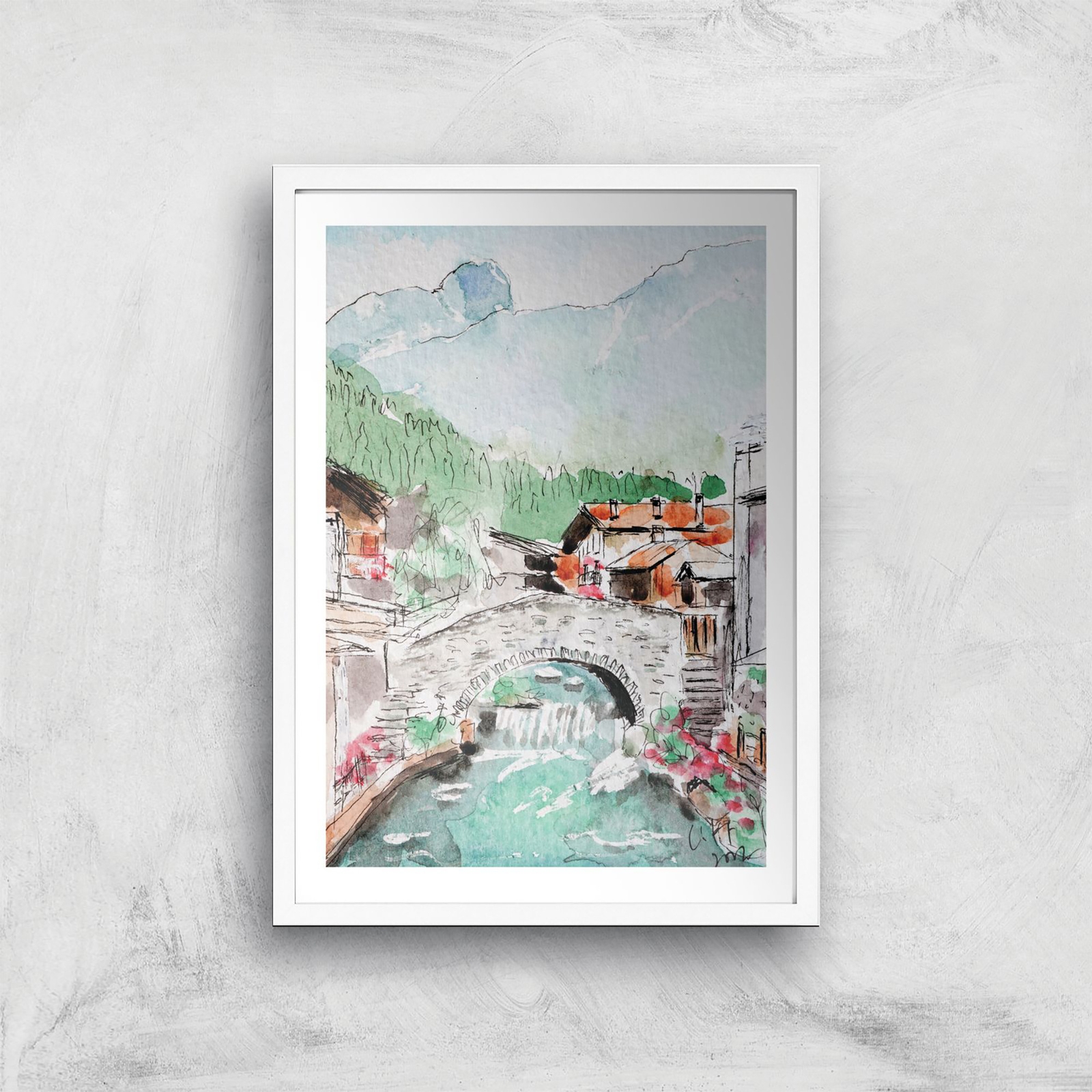 Threadless x IWOOT Italy Landscape Watercolor Giclee Art Print - A2 - White Frame