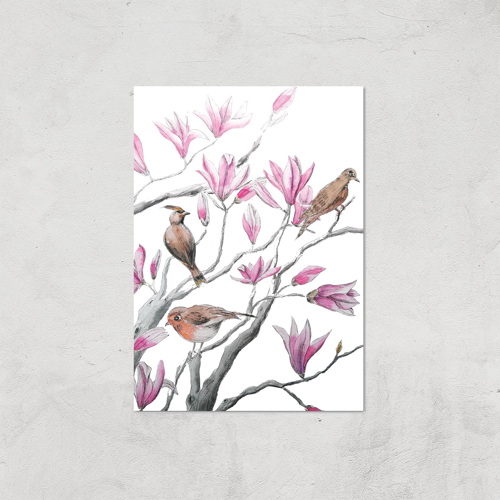 Threadless x IWOOT Magnolia Flowers And Birds Giclee Art Print - A3 - Print Only