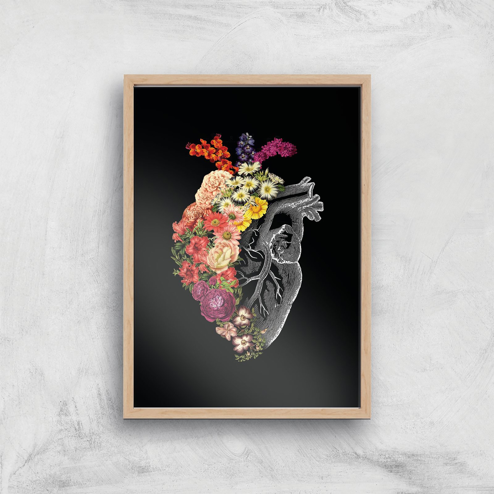 Threadless x IWOOT Flower Hearts Spring Giclee Art Print - A4 - Wooden Frame