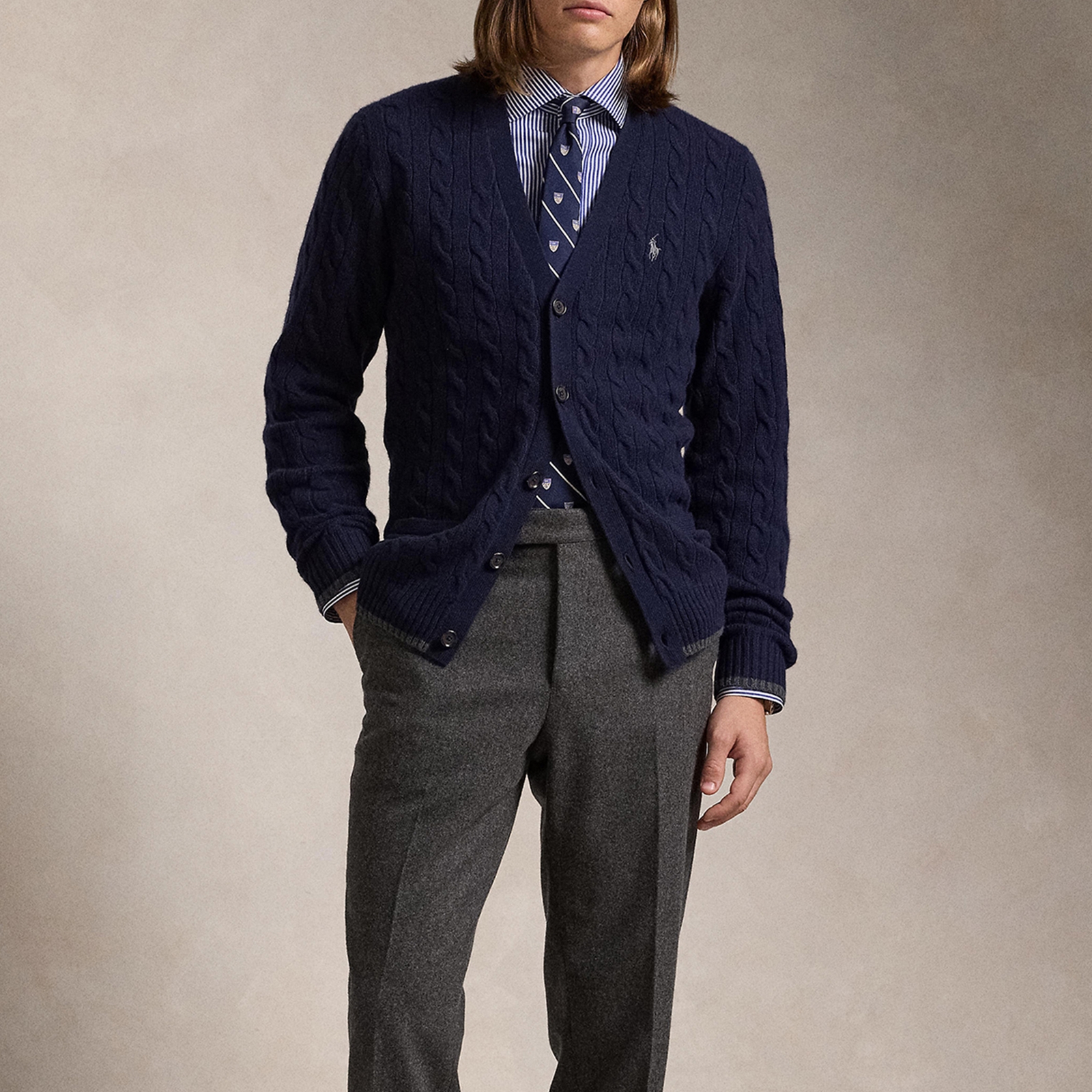 Polo Ralph Lauren Cable-Knit Cotton V-Neck Cardigan - L