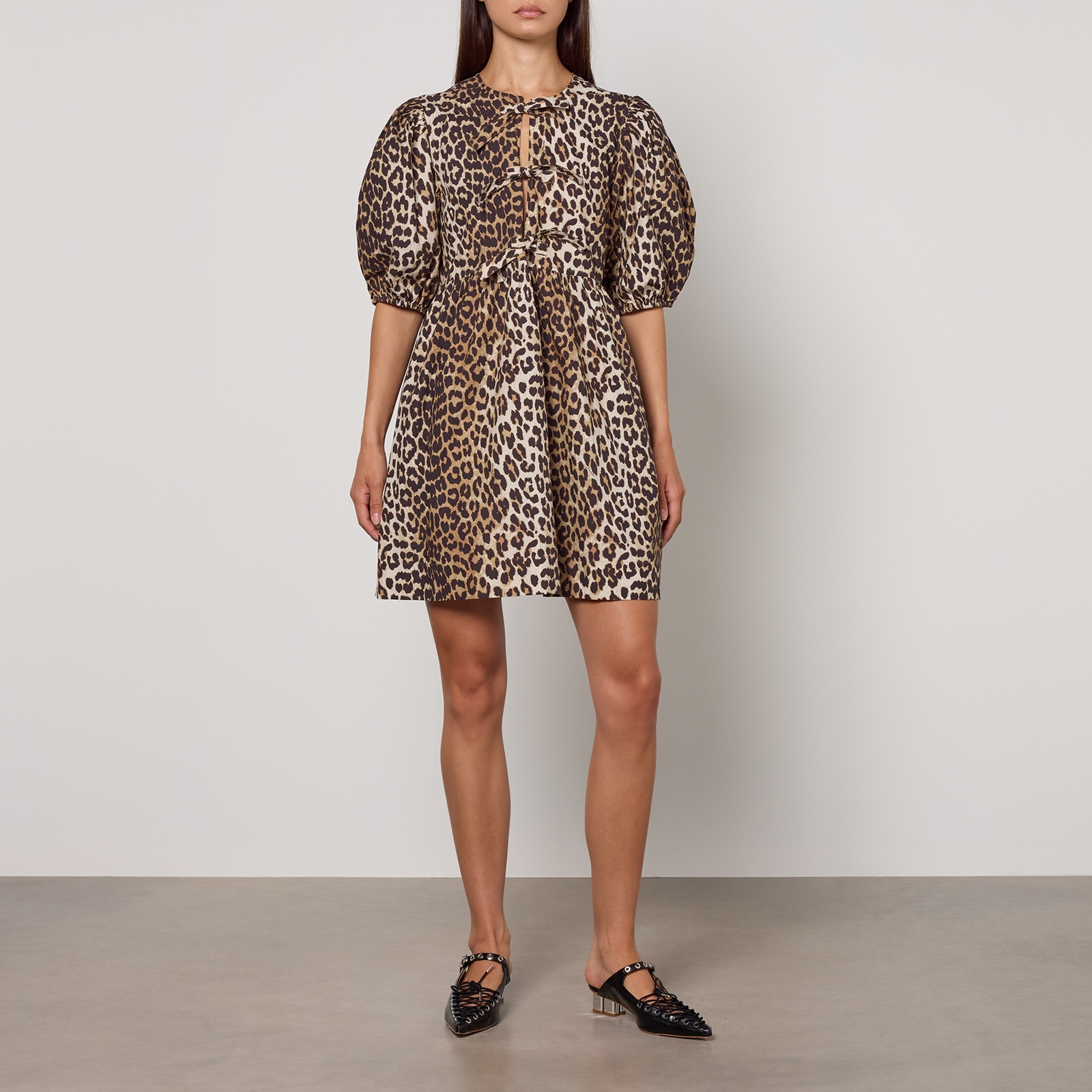 Ganni Leopard-Print Organic Cotton Mini Dress - EU 34/UK 6