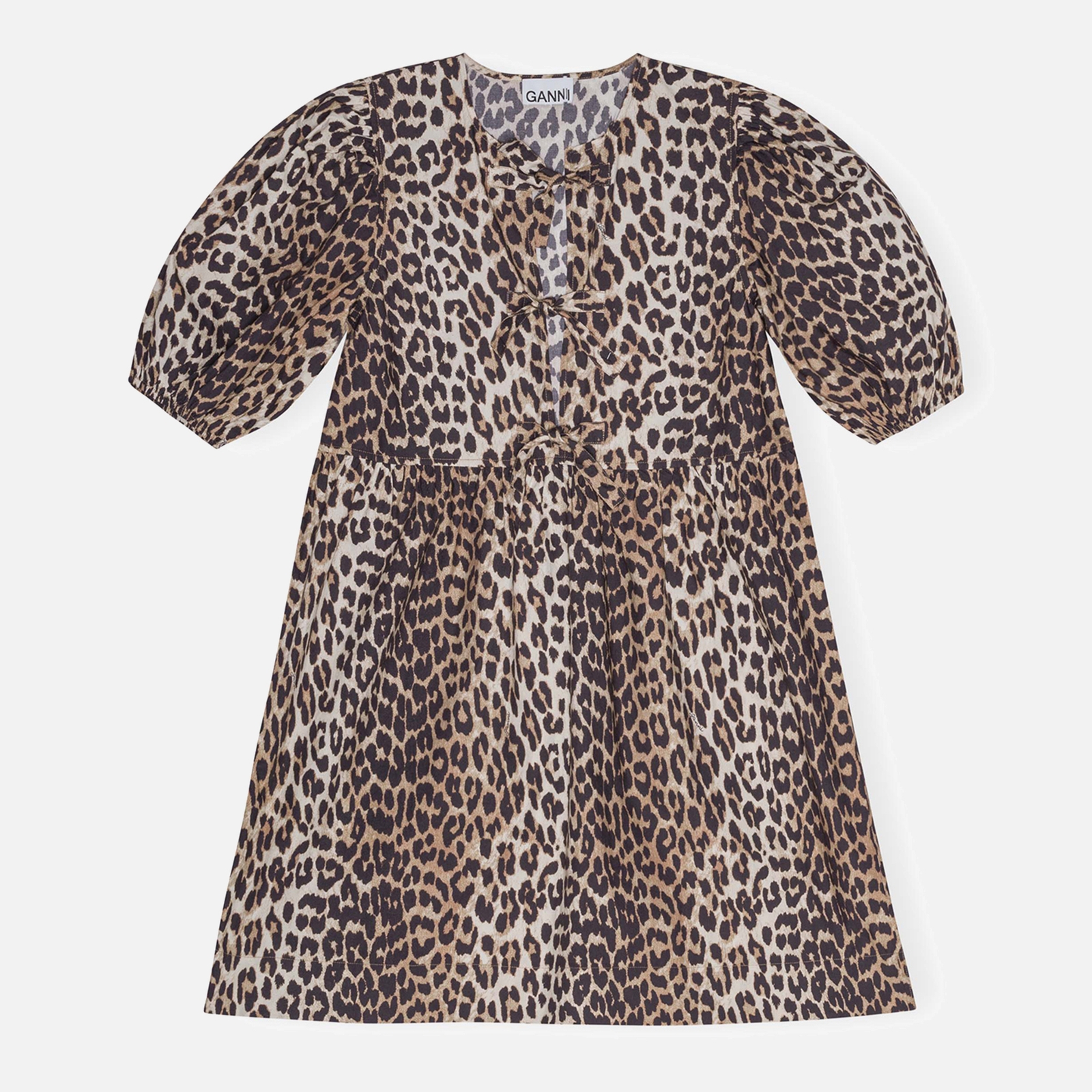 Ganni Leopard-Print Organic Cotton Mini Dress - EU 36/UK 8