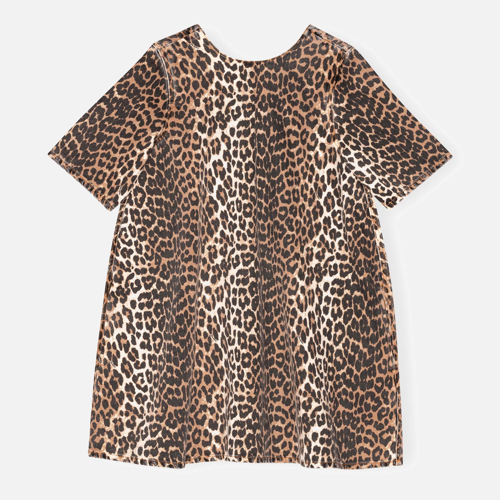 Ganni Leopard-Print Denim Open-Back Mini Dress