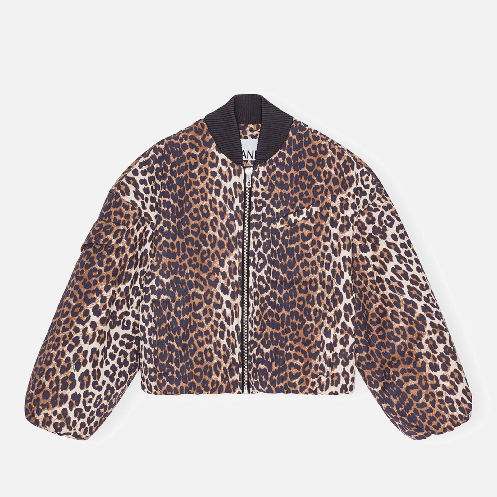 Ganni Leopard-Print Canvas Bomber Jacket - S/M