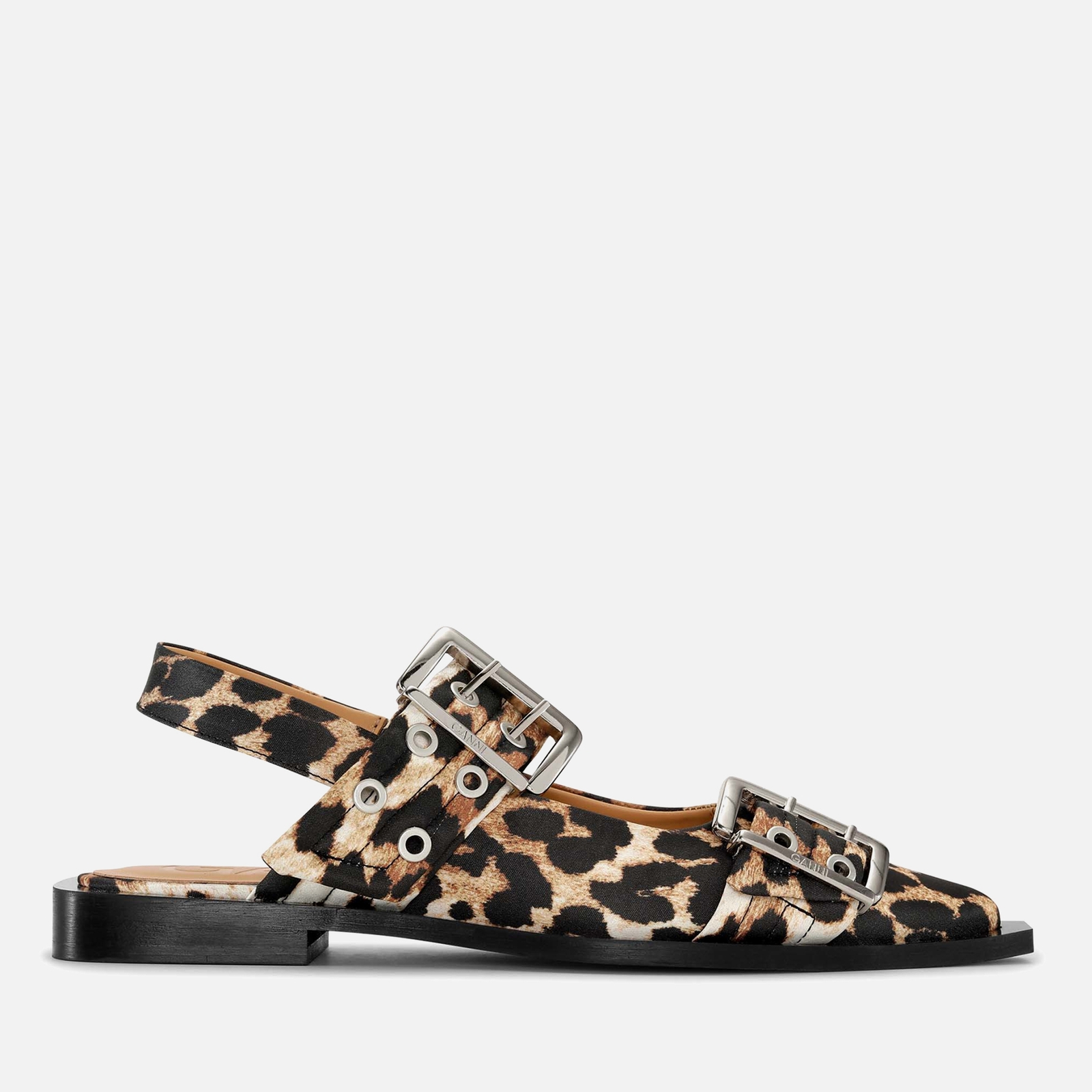 Ganni Buckle Ballerina Leopard Print Satin Shoes – UK 3