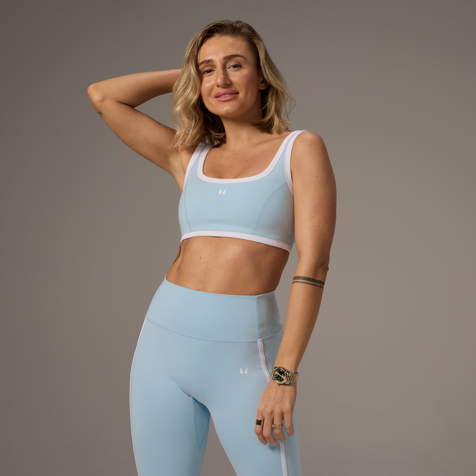 MP X Tatiana Contrast Square Neck Sportovní Podprsenka – Světlá Aqua - XS