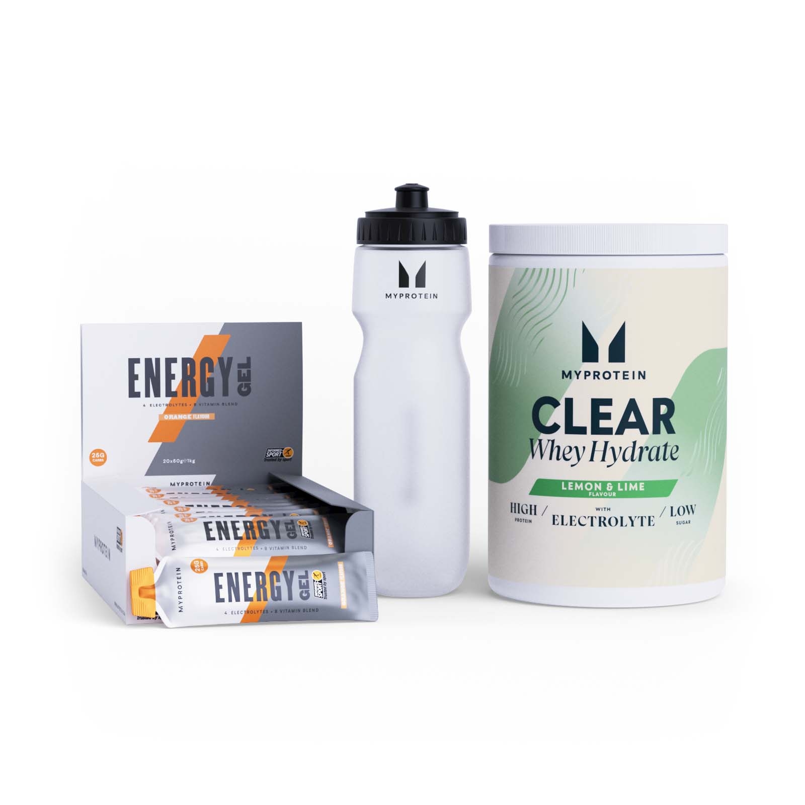 Myprotein UK MyProtein Running Bundle - Hydrate - Lemon & Lime - Energy Gel Elite - Orange