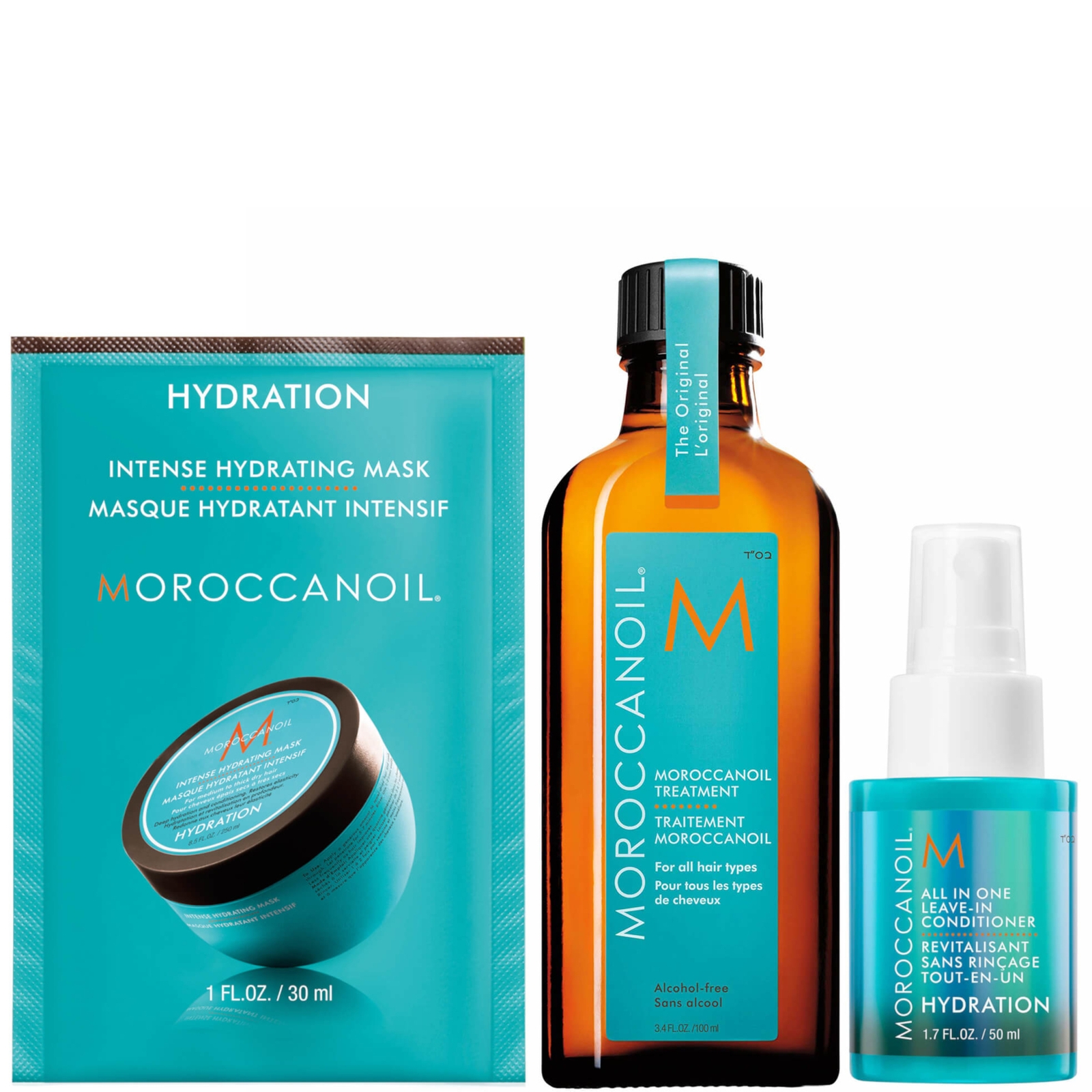 

Moroccanoil Treatment 100ml with Free Leave in Conditioner 50ml and Free Intense Hydrating Mask 30ml
