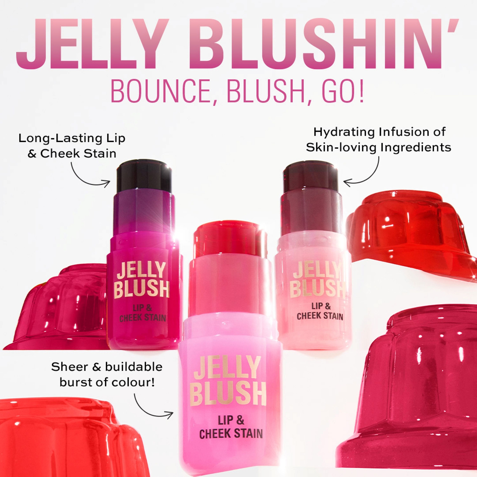 Thumbnail - Makeup Revolution Jelly Blush Stick Lip and Cheek Stain 5.5g (Various Shades) - Strawberry Pink