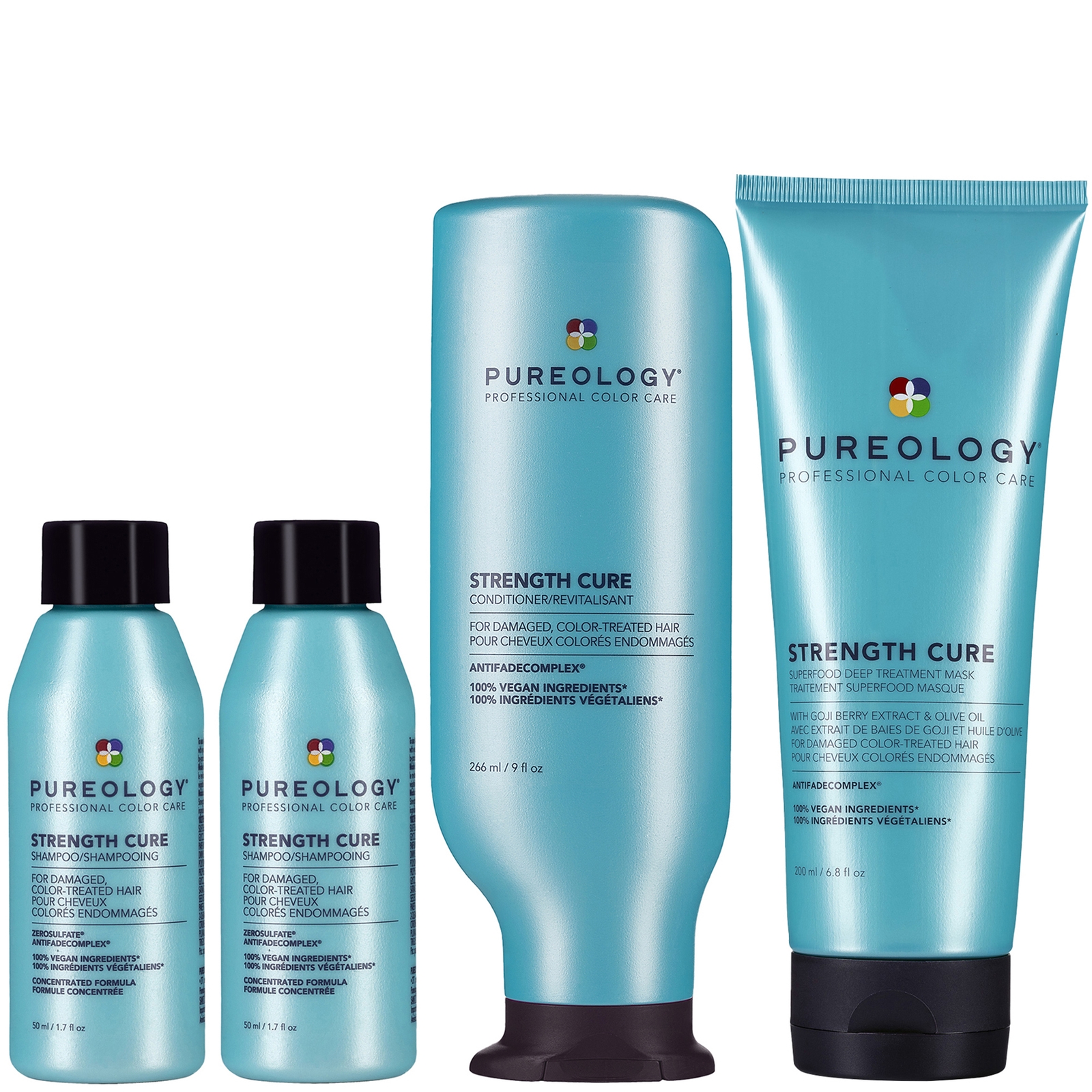 Pureology Strength Cure 2x Mini Shampoo 50ml, Conditioner 266ml & Superfood Deep Treatment Mask 200ml Bundle (