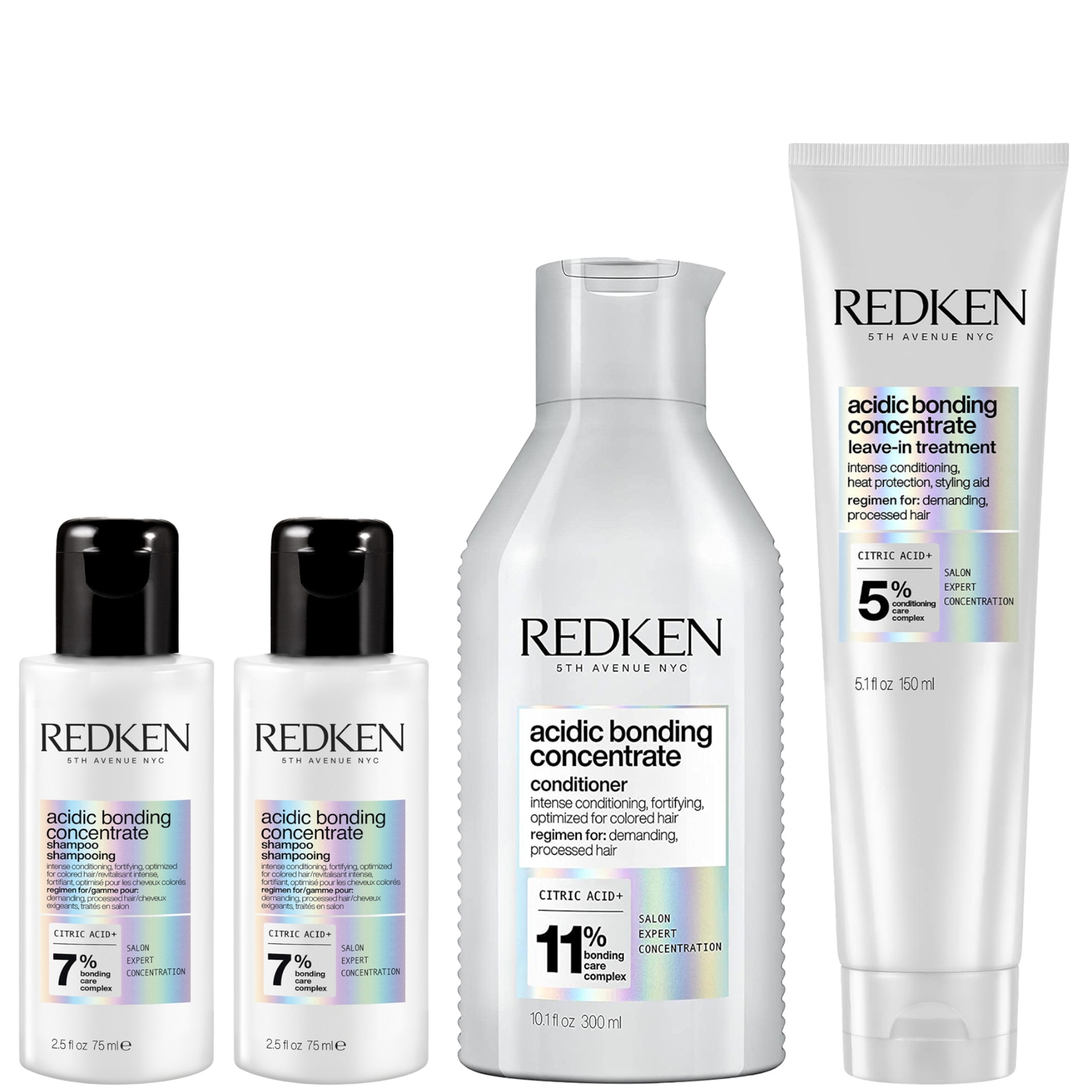 Redken Acidic Bonding Concentrate 2x Mini Shampoo 75ml, Conditioner 300ml And Leave-in Treatment 150ml Bund