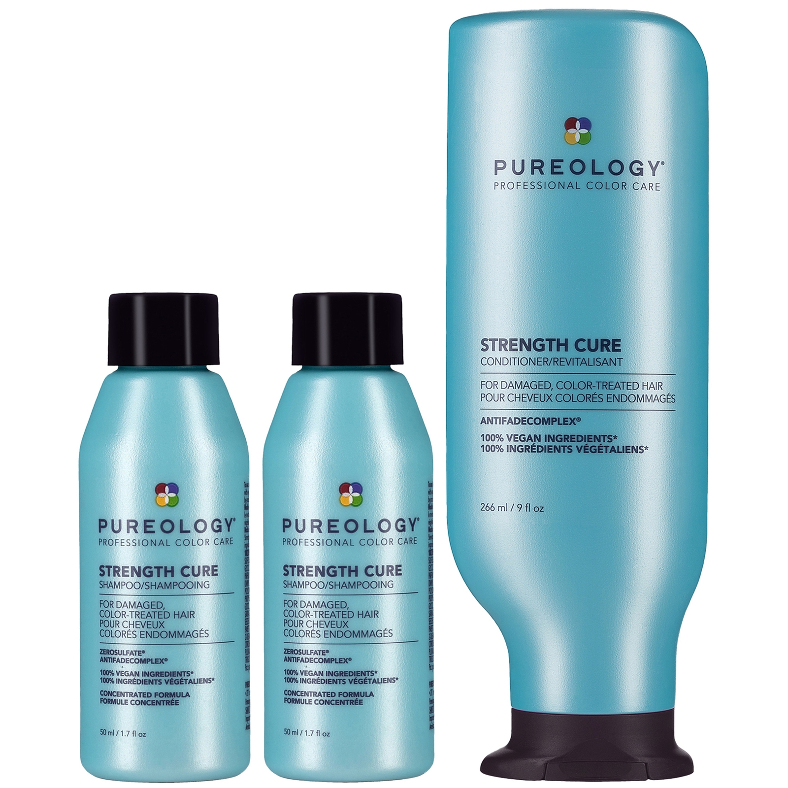 Pureology Strength Cure 2x Mini Shampoo 50ml And Conditioner 266ml Bundle For Damaged Hair, Vegan Formulas (wo
