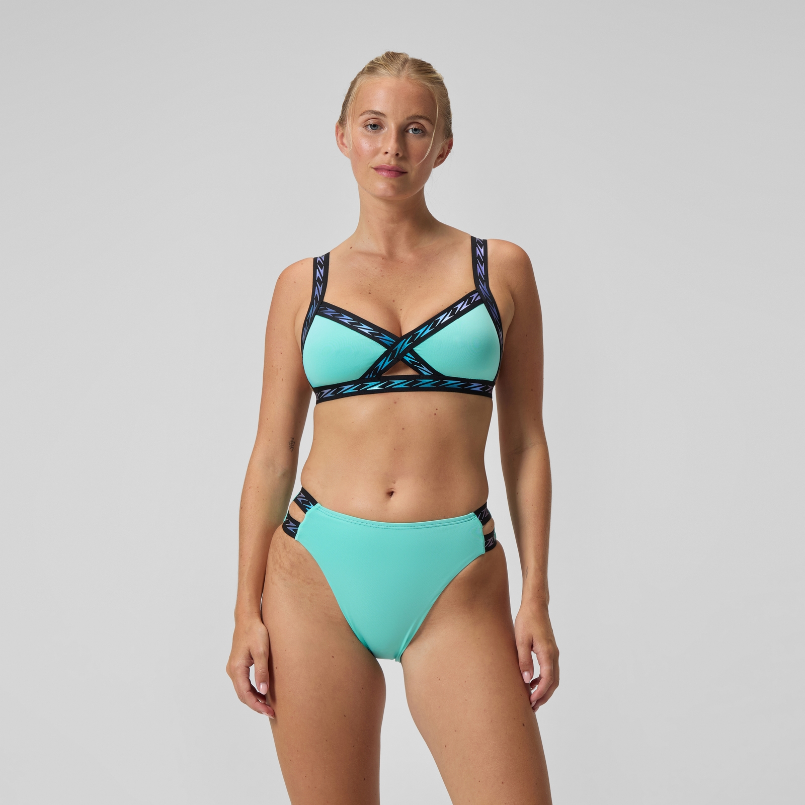 Women's FLU3NTE Logo Elastic Hi Waist Bikini Bottom Turquoise