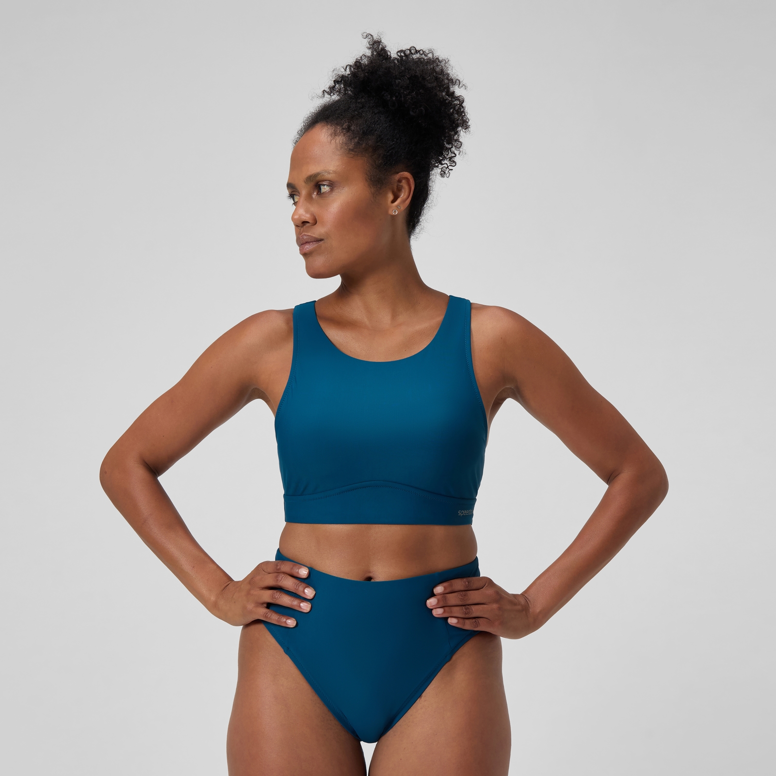 Women's Solid Highneck Mesh Bikini Top Dark Teal