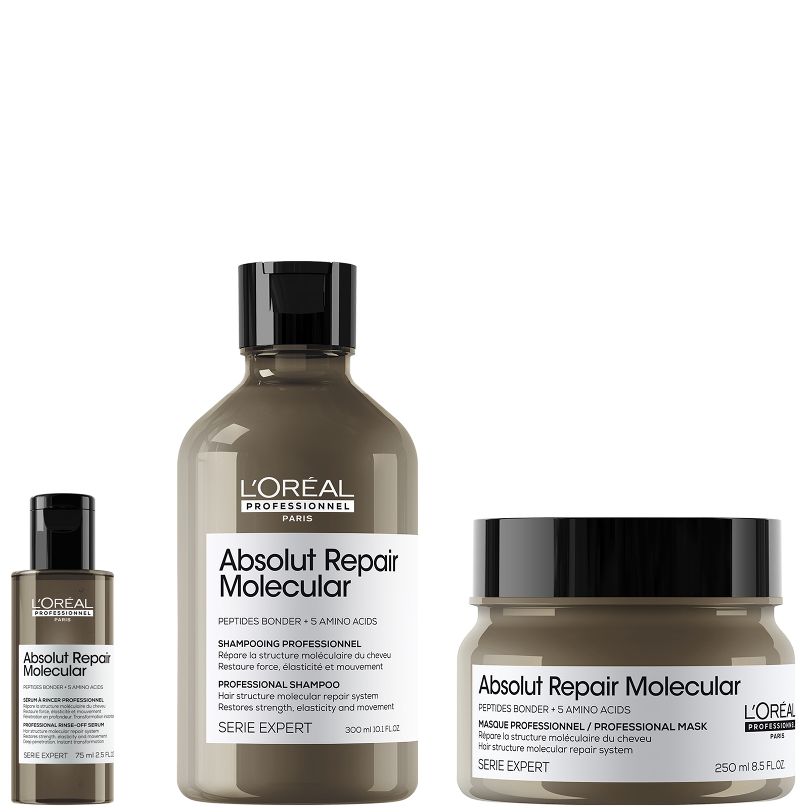 L'oreal Professionnel Absolut Repair Molecular Shampoo Rinse Off Hair Mask And Mini Rinse Off Hair Serum