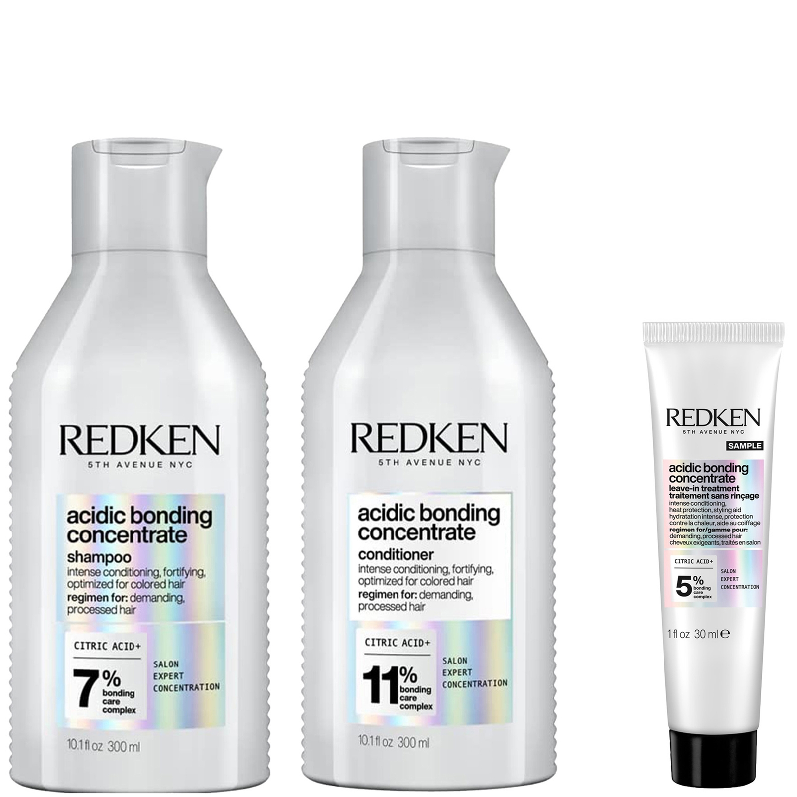 REDKEN ACIDIC BONDING CONCENTRATE SHAMPOO AND CONDITIONER 300ML WITH LEAVE-IN TREATMENT TRAVEL SIZE 30ML, B 