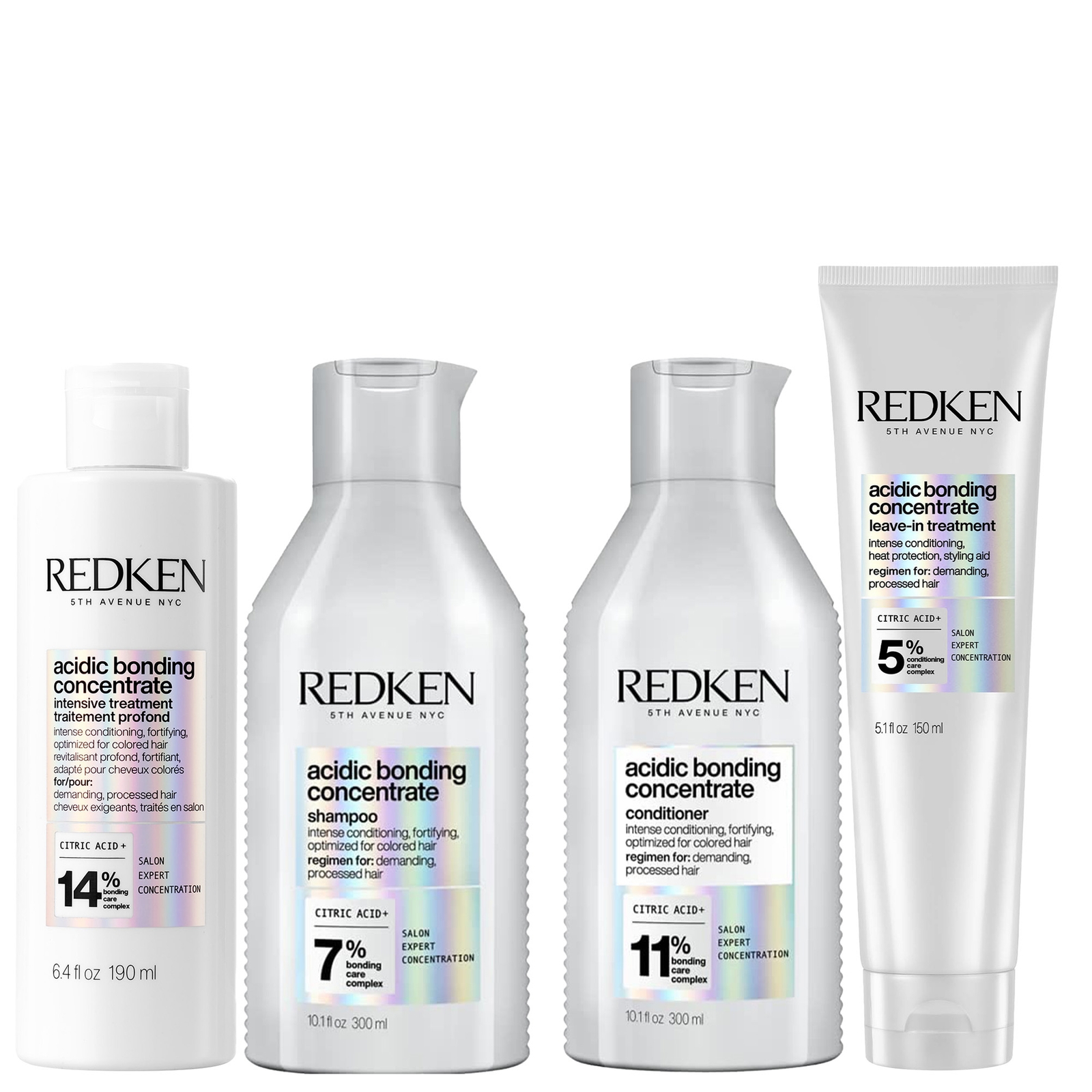 Redken Acidic Bonding Concentrate Pre-treatment 190ml, Shampoo And Conditioner 300ml, And Leave-in Treatmen