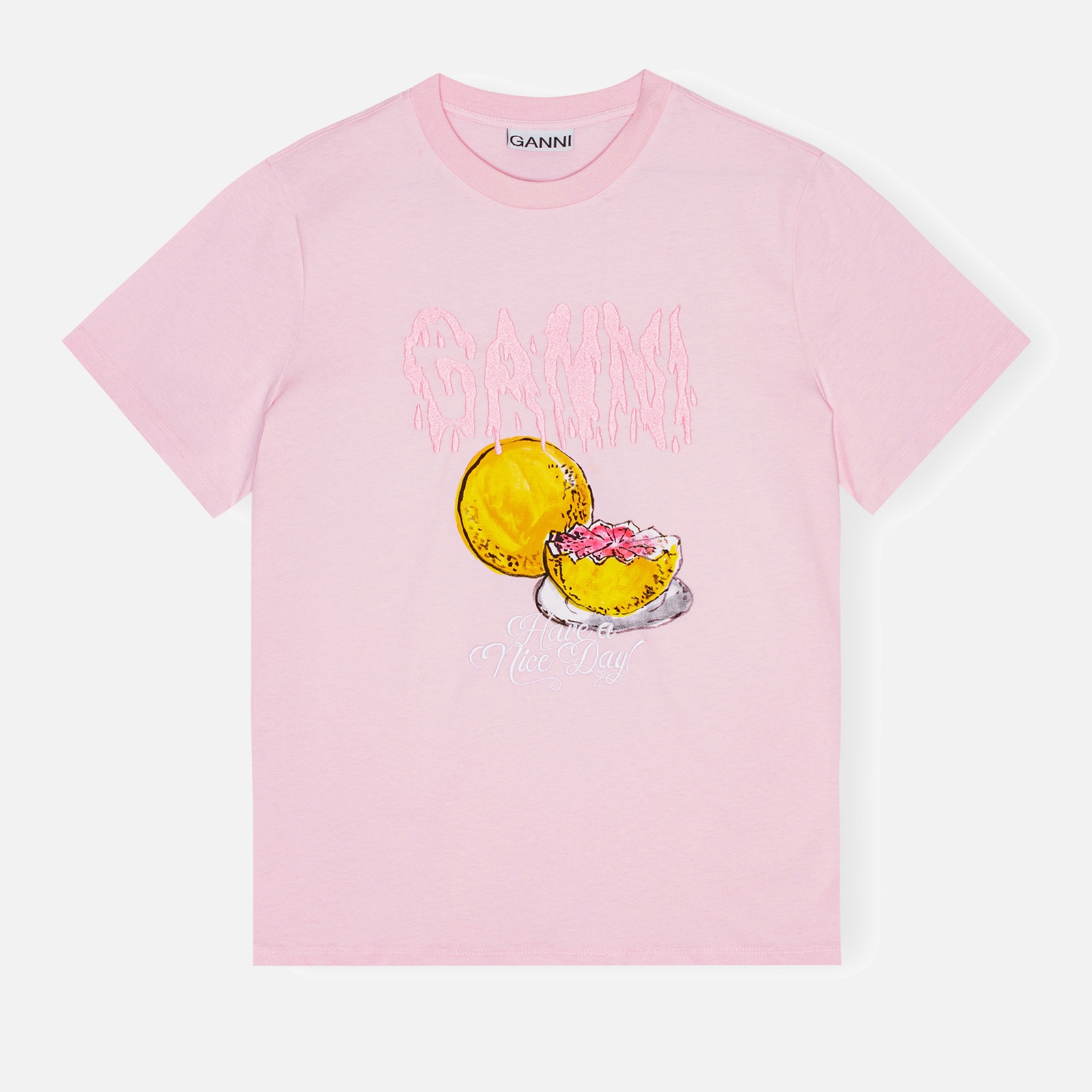 Ganni Basic Cotton-Jersey Grapefruit Relaxed T-Shirt - M