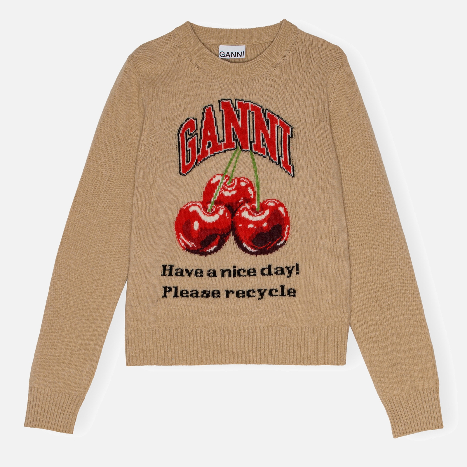 Ganni Graphic Wool-Blend Jacquard Jumper - M