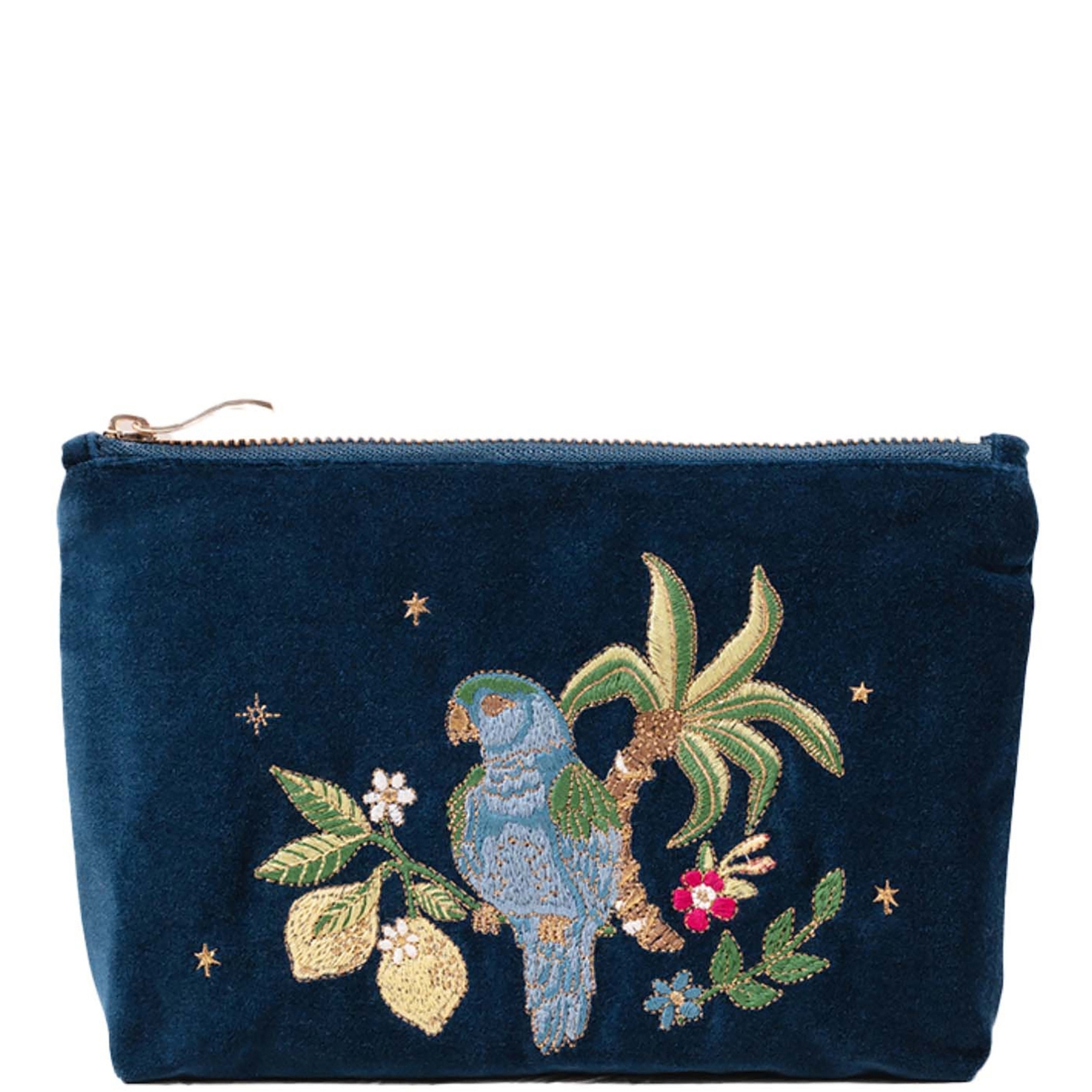 

Elizabeth Scarlett Tropical Paradise Parrot Ink Blue Velvet Mini Pouch