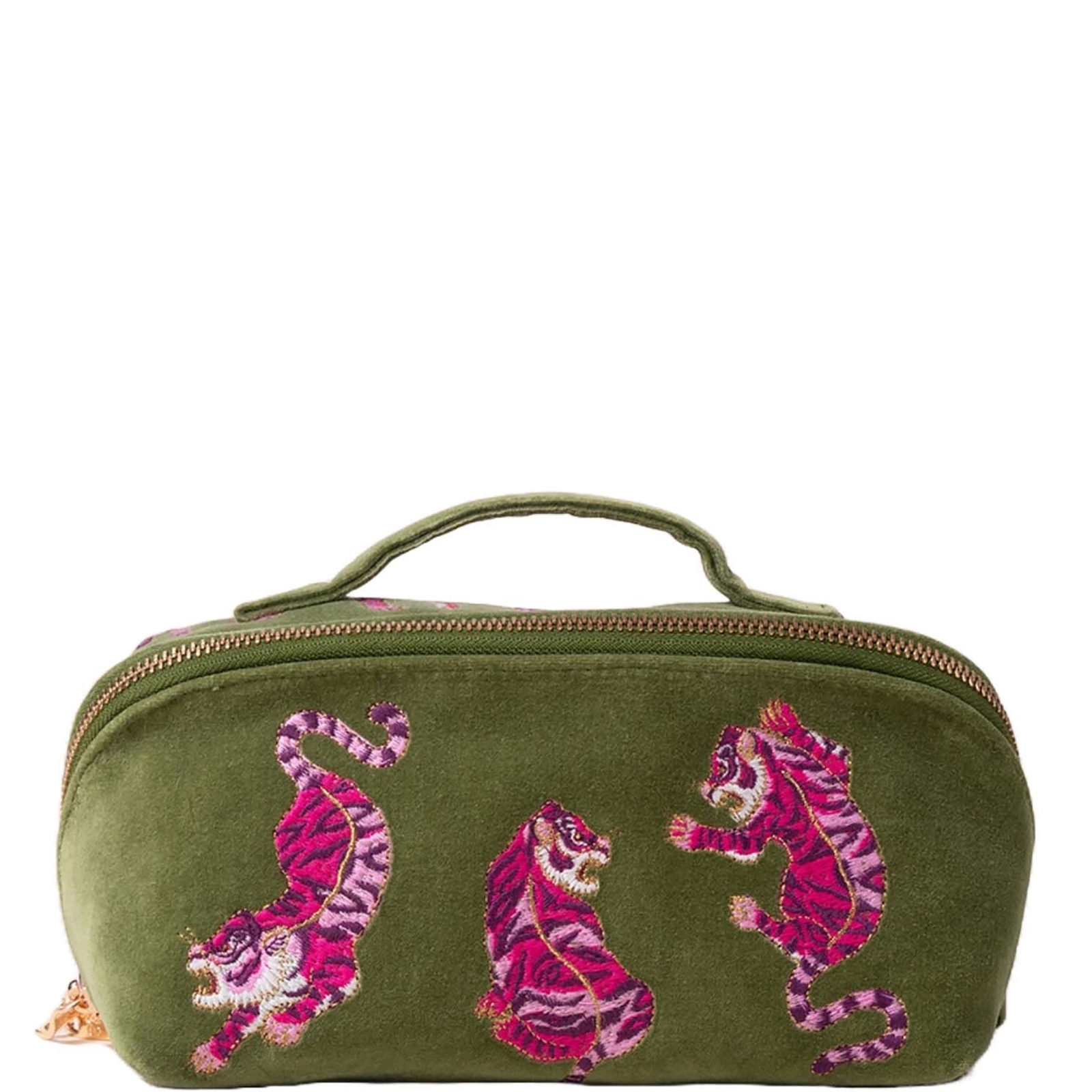 

Elizabeth Scarlett Wild Tiger Fern Green Velvet Open Flat Makeup Bag