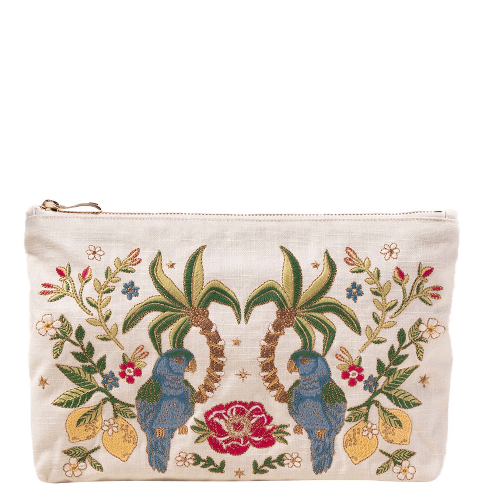 

Elizabeth Scarlett Tropical Paradise Parrots Cream Velvet Everyday Pouch