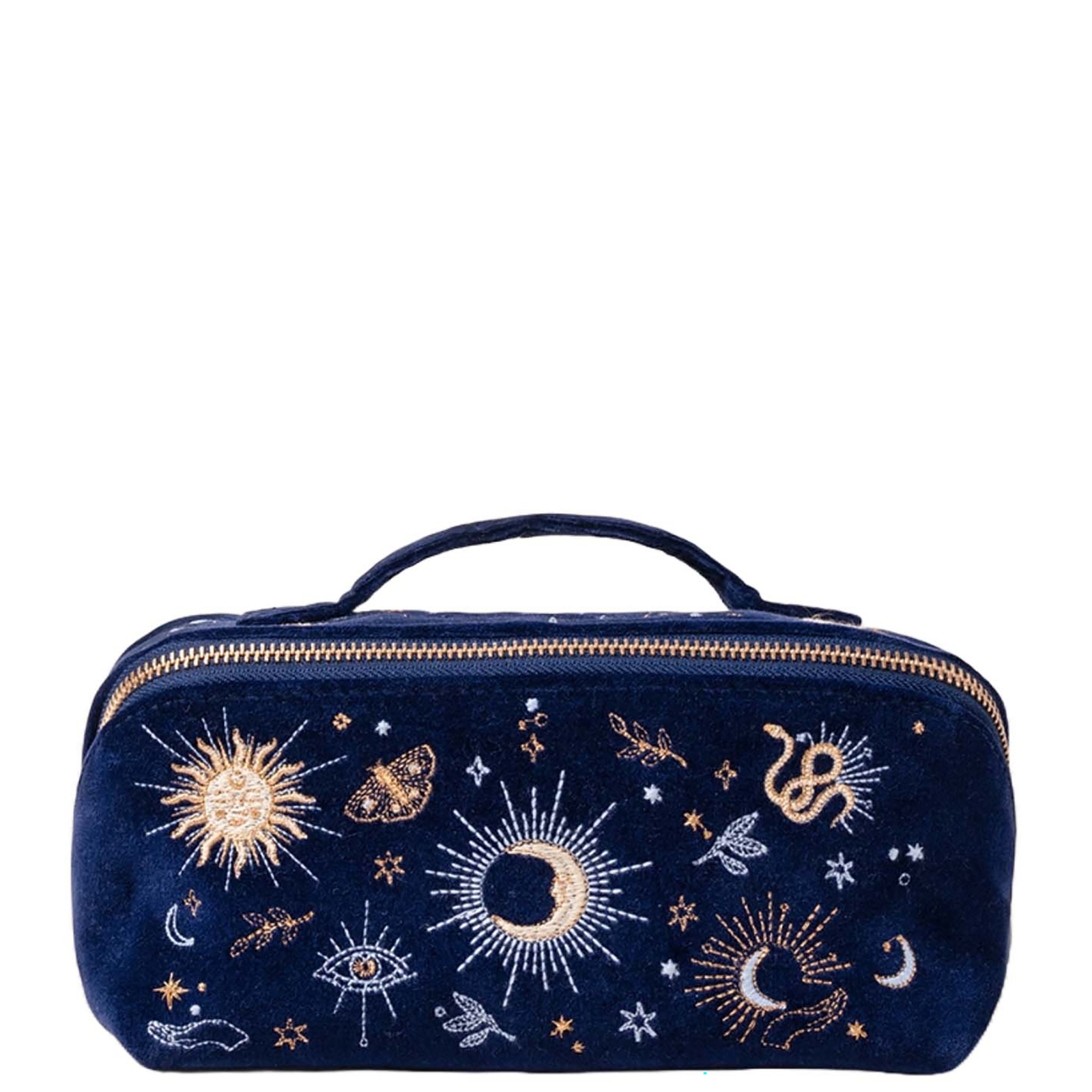 

Elizabeth Scarlett Boho Mysticism Navy Velvet Open Flat Makeup Bag