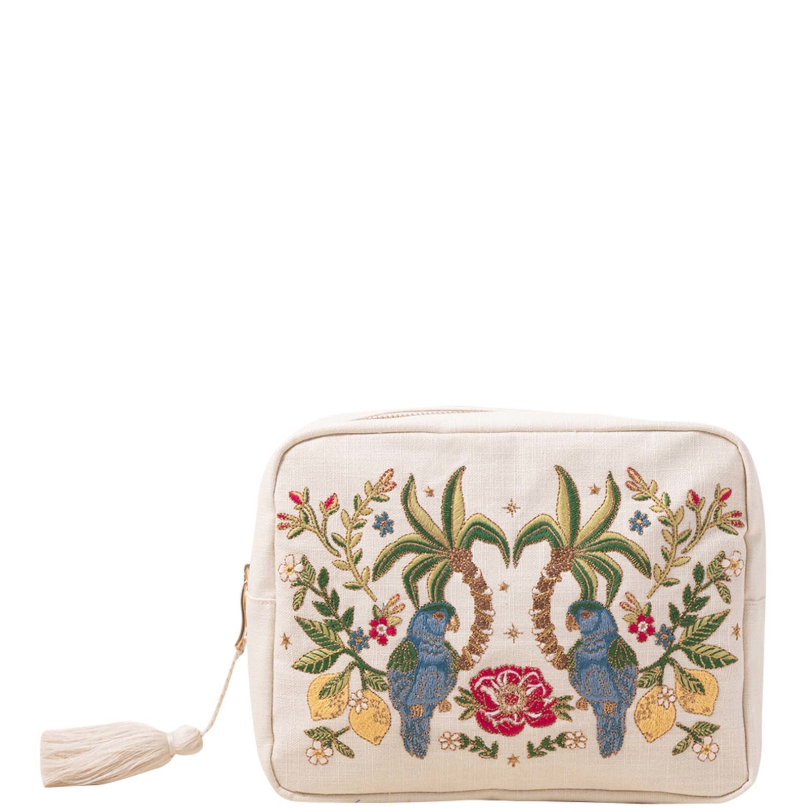 

Elizabeth Scarlett Tropical Paradise Parrots Cream Velvet Wash Bag