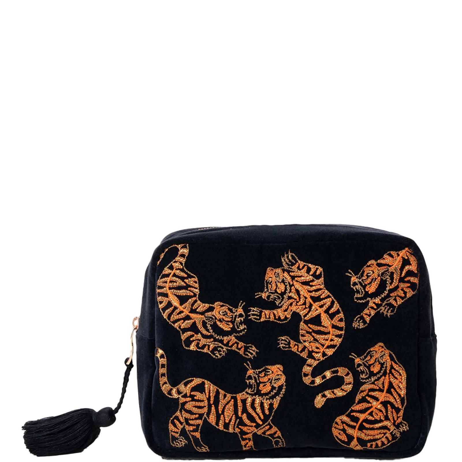 

Elizabeth Scarlett Wild Tiger Charcoal Velvet Wash Bag