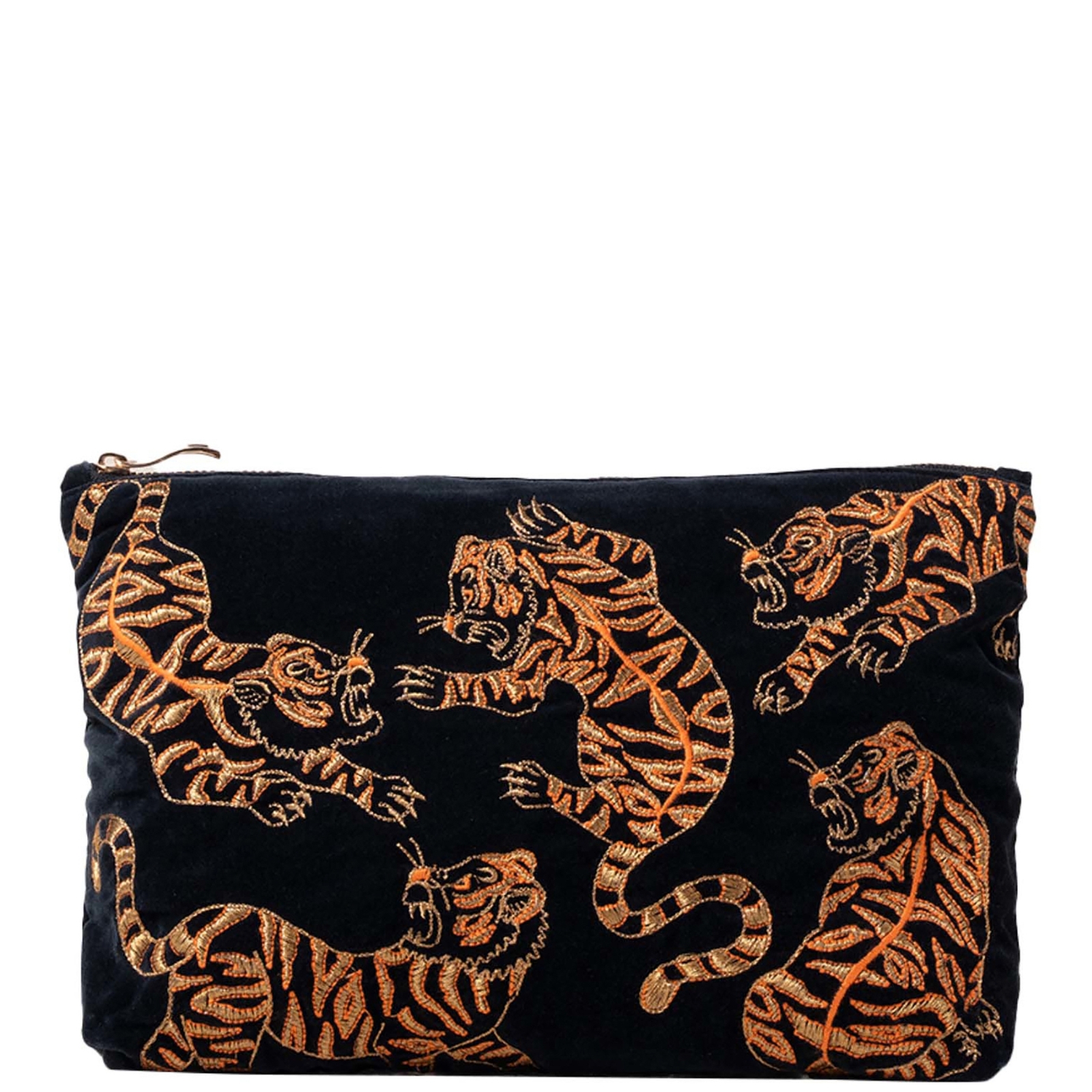 Elizabeth Scarlett Wild Tiger Charcoal Velvet Everyday Pouch