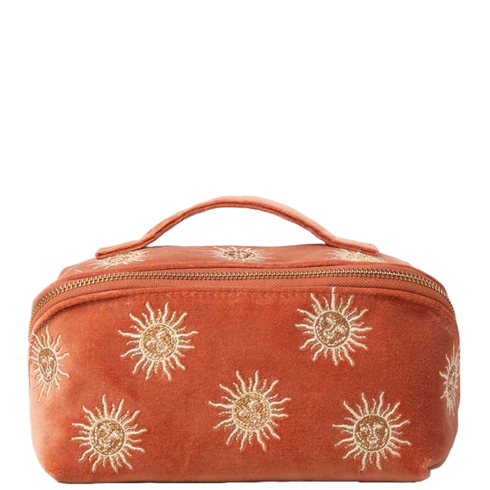 

Elizabeth Scarlett Sun Goddess Rust Velvet Open Flat Makeup Bag