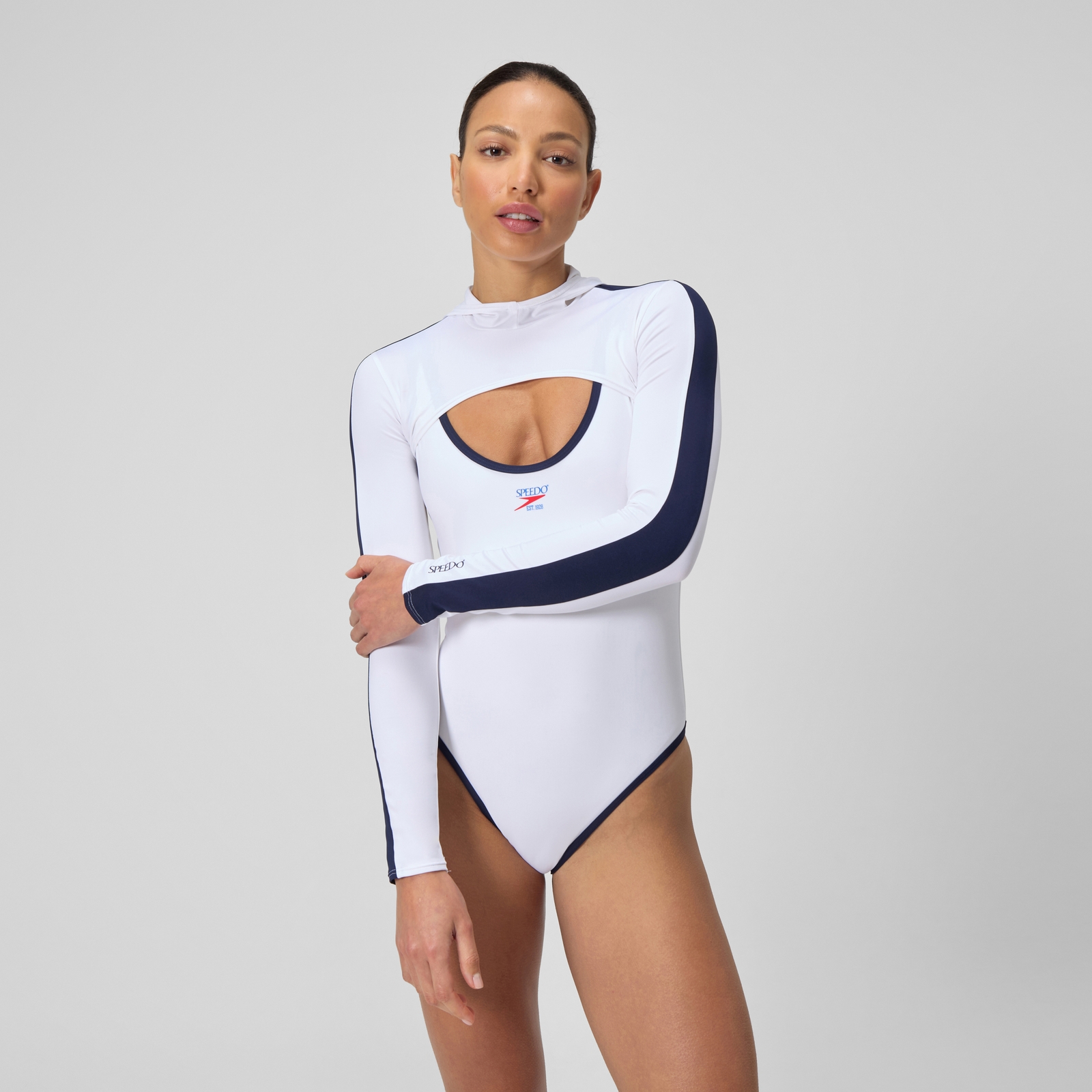 Women's Jetstream Long Sleeve Hooded Shrug Top White/Navy