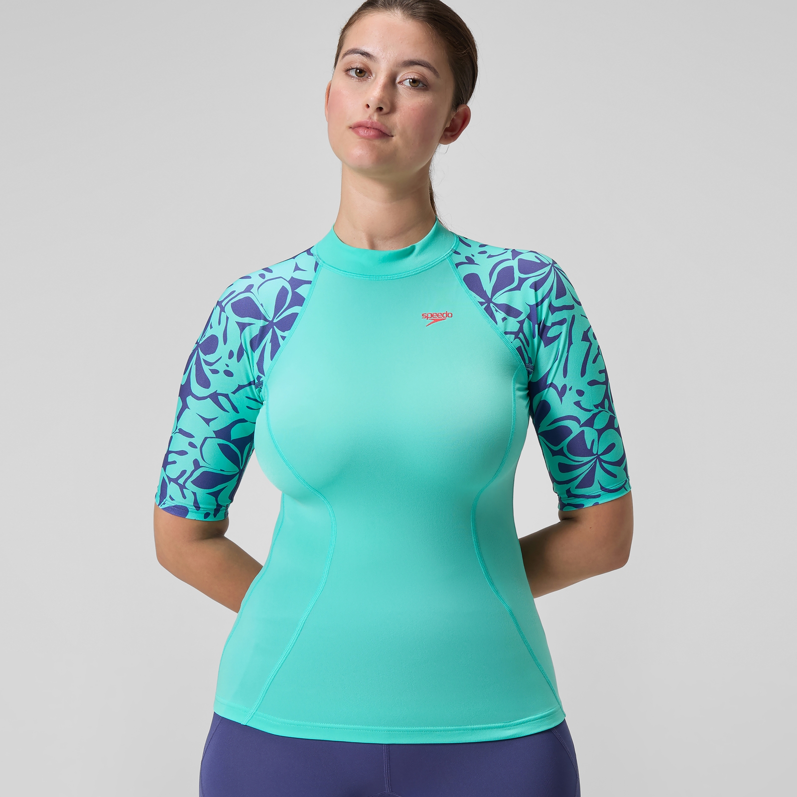 Women's Printed Short Sleeve Rash Top Turquoise