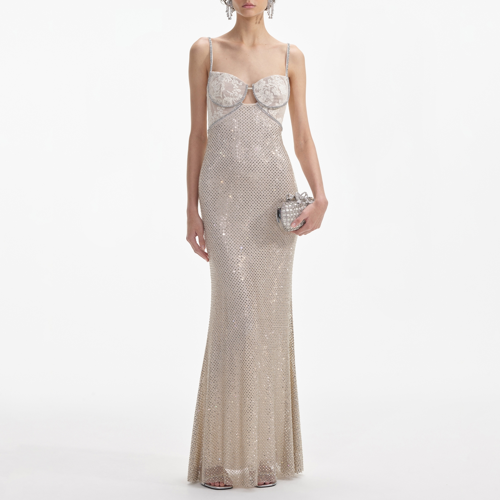 Self-Portrait Rhinestone Mesh Maxi Dress