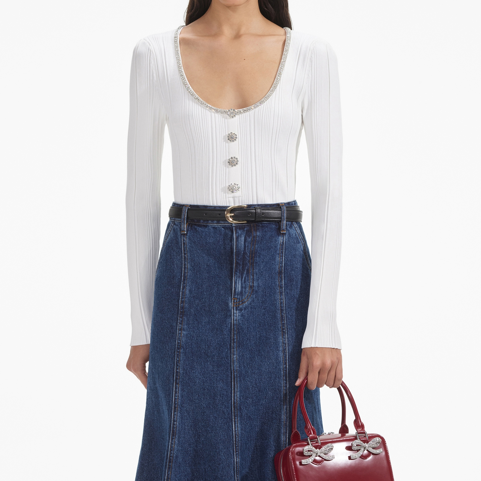 Self-Portrait Embellished Knit Top - M