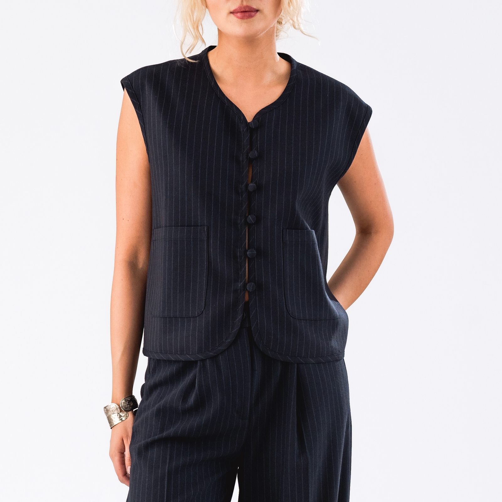 Lollys Laundry Abbey Pinstriped Woven Vest - XS