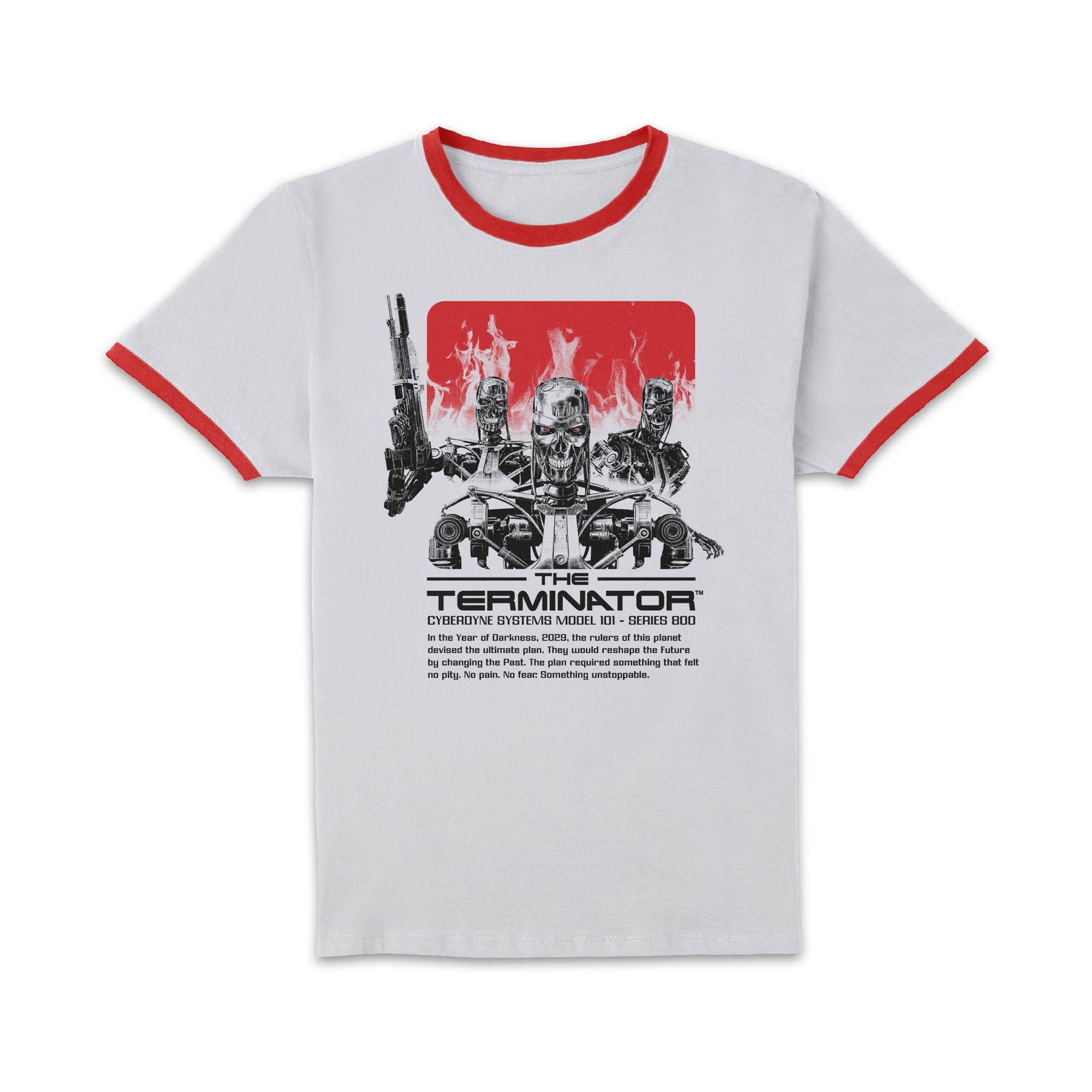 The Terminator Endoskeleton Unisex Ringer T-Shirt - White/Red - S