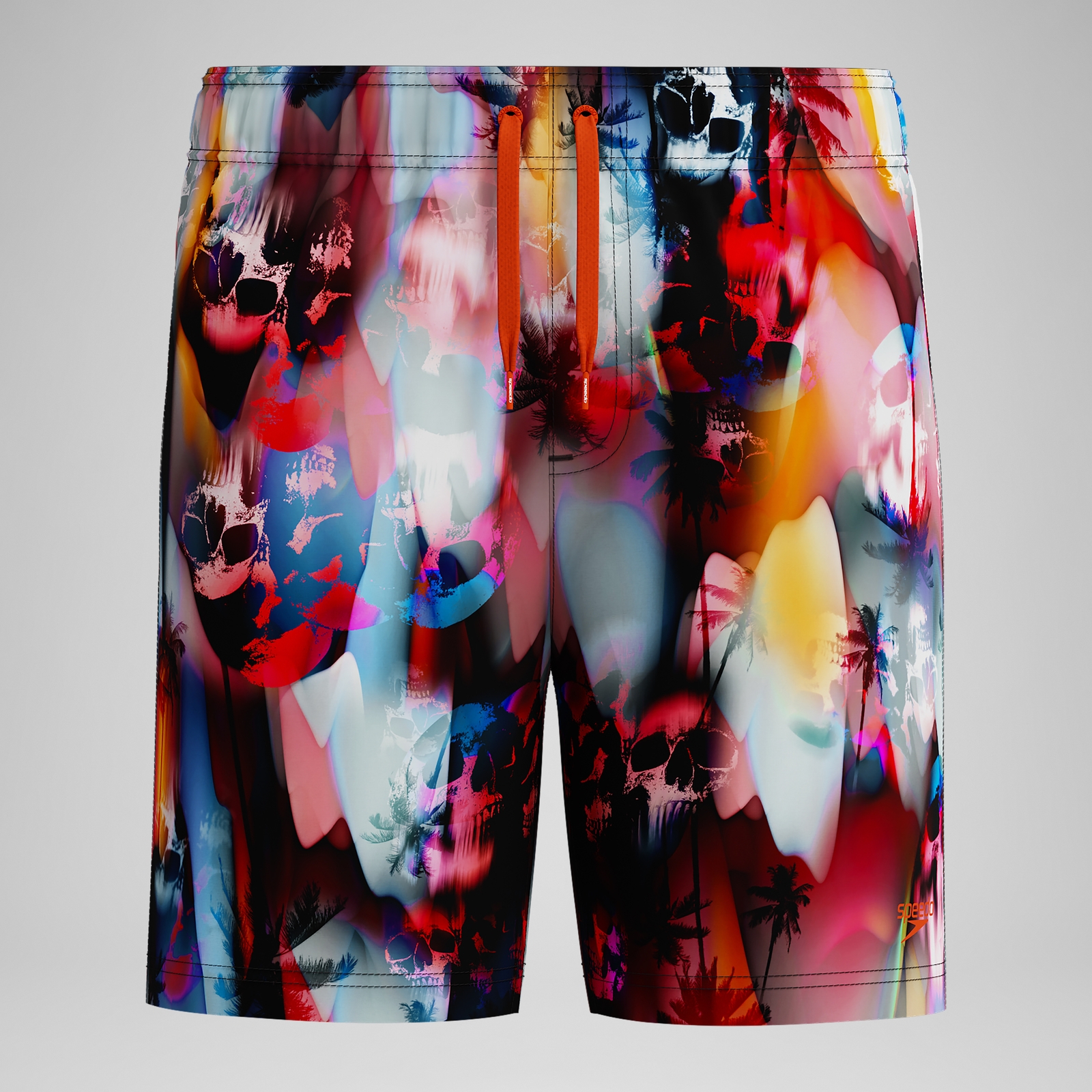 Boys' Printed 15'' Swim Shorts Black/Red