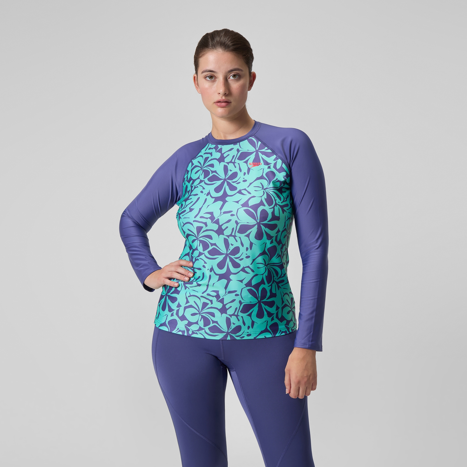 Women's Printed Long Sleeve Rash Top Blue/Green