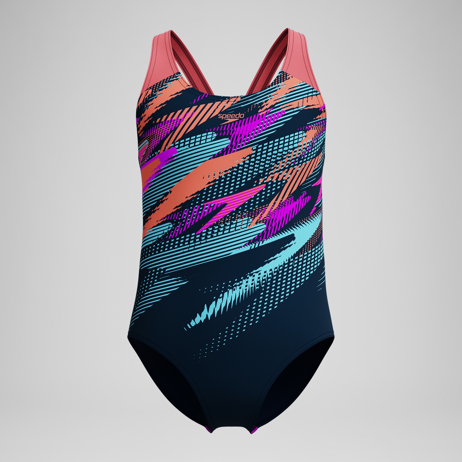 Girls' Digital Placement Splashback Swimsuit DarkTeal/Coral