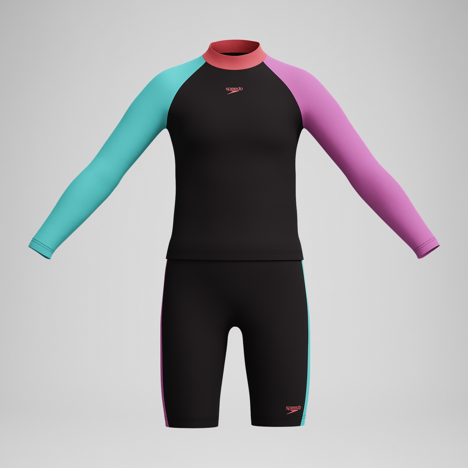 Girls' Colourblock Rash Top & Jammer Set Black/Pink