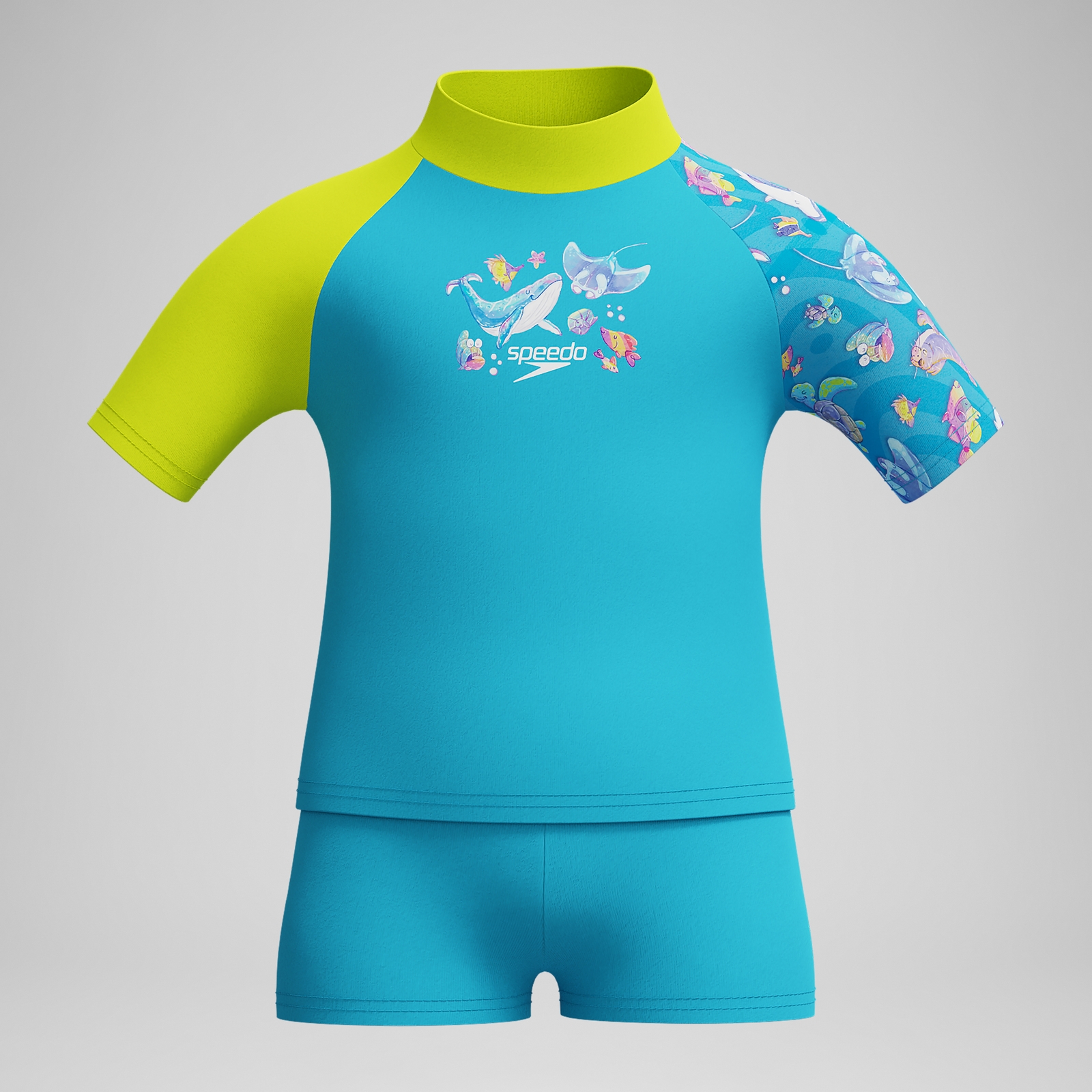 Boys' Learn to Swim Digital Short Sleeve Rash Top Set Blue/Yellow