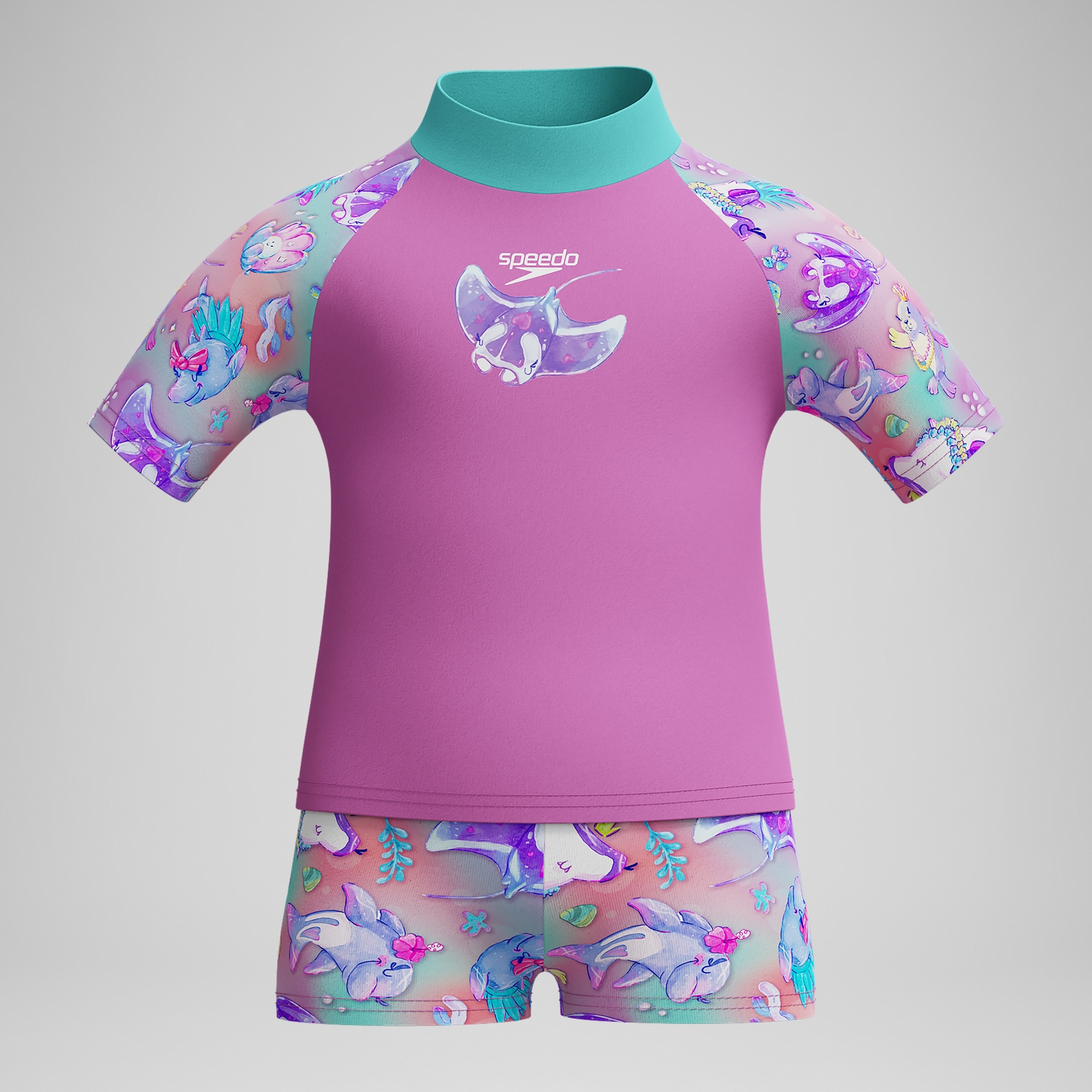 Girls' Digital Short Sleeve Rash Top Set Pink